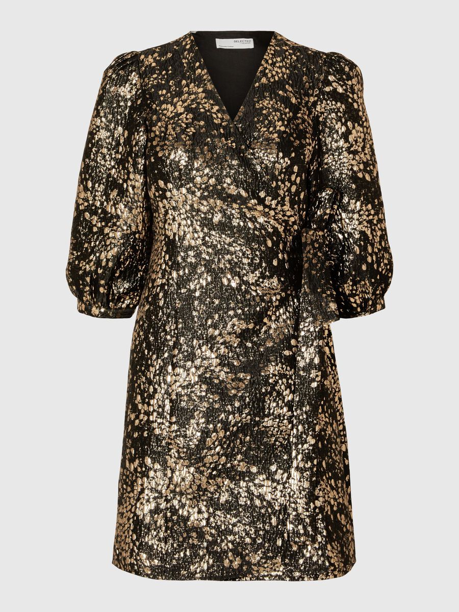 Selected METALLIC JACQUARD MINI JURK, Gold Colour, highres - 16092709_GoldColour_001.jpg