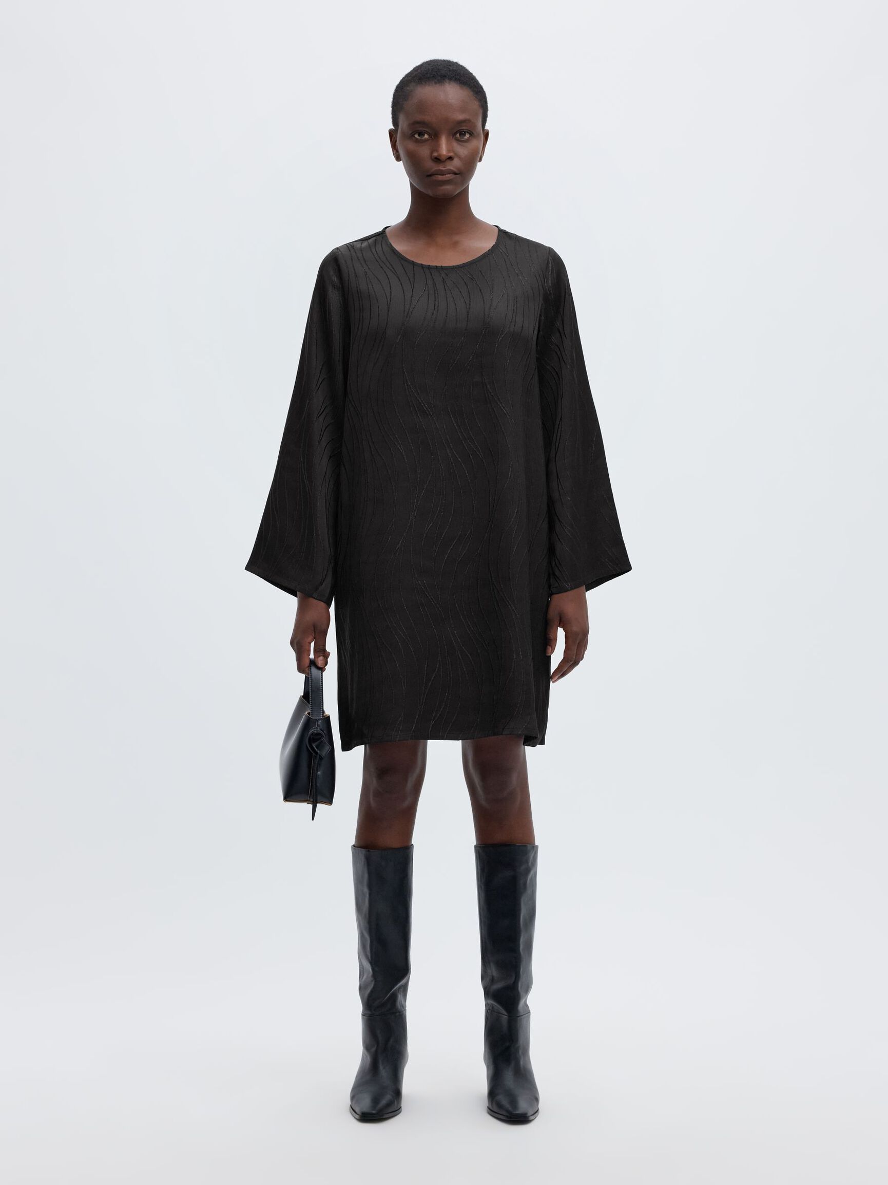 CRINKLED MINI DRESS, Black, highres