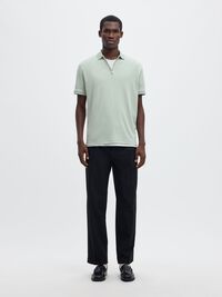 KORTÆRMET LYNLÅS STRIKKET POLOSHIRT, Aqua Gray, highres
