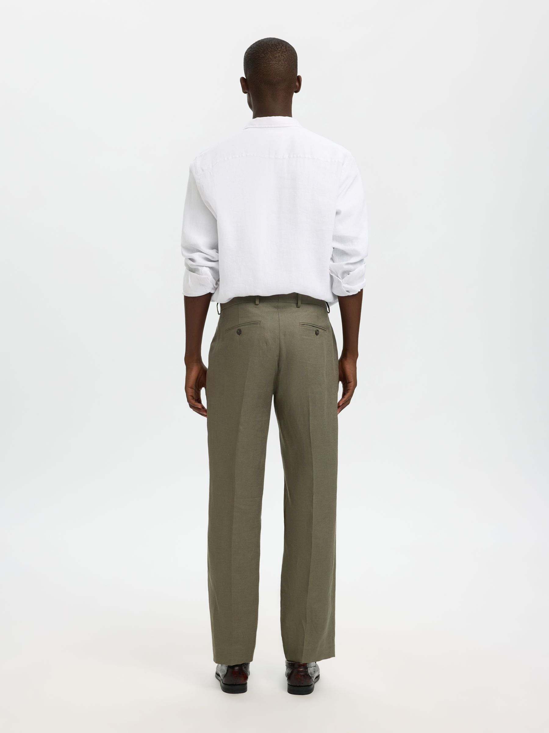 REGULAR FIT LINEN TROUSERS, Olive Green, highres