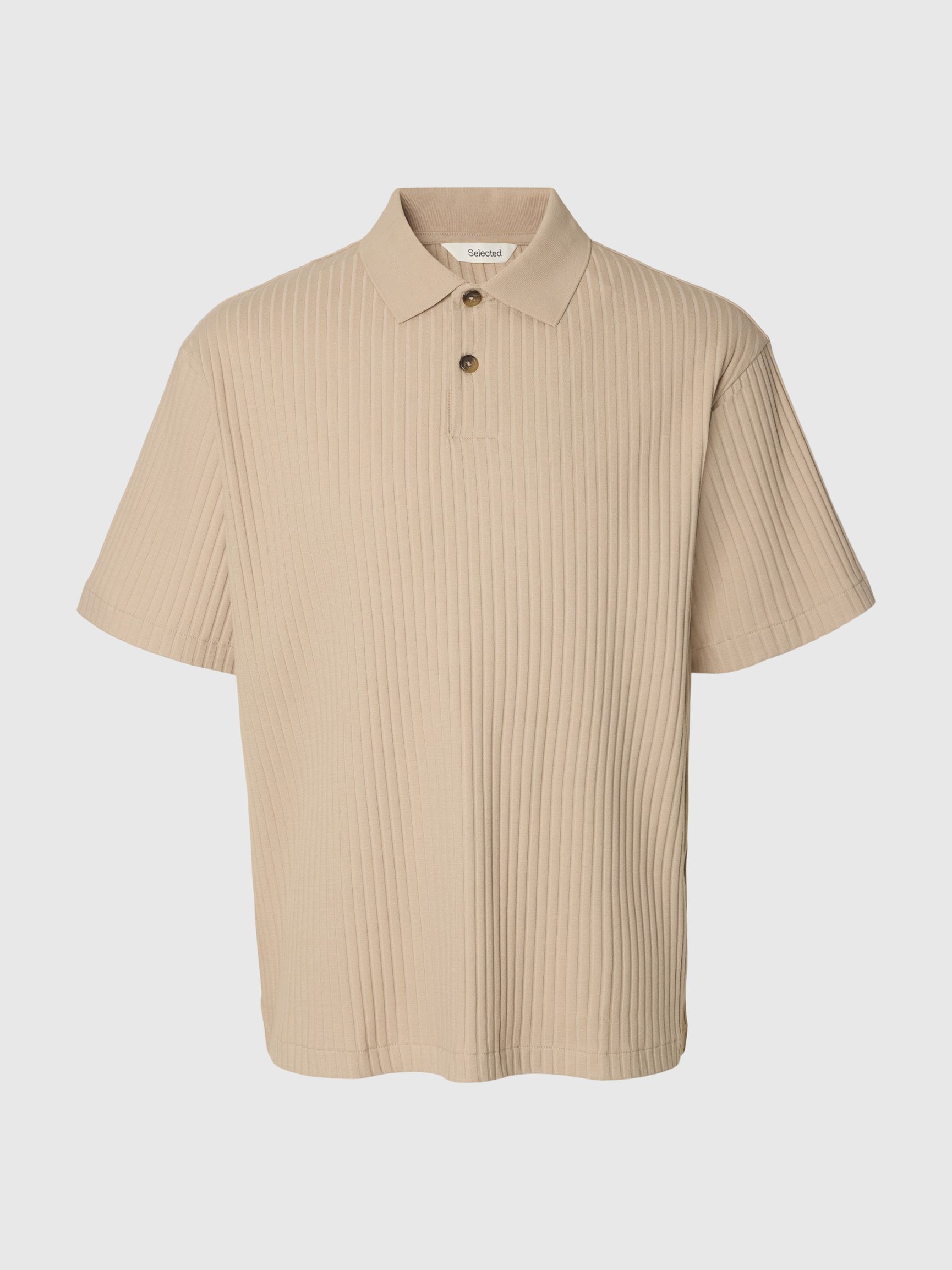 RELAXED FIT RIBBED POLO SHIRT, Pure Cashmere, highres