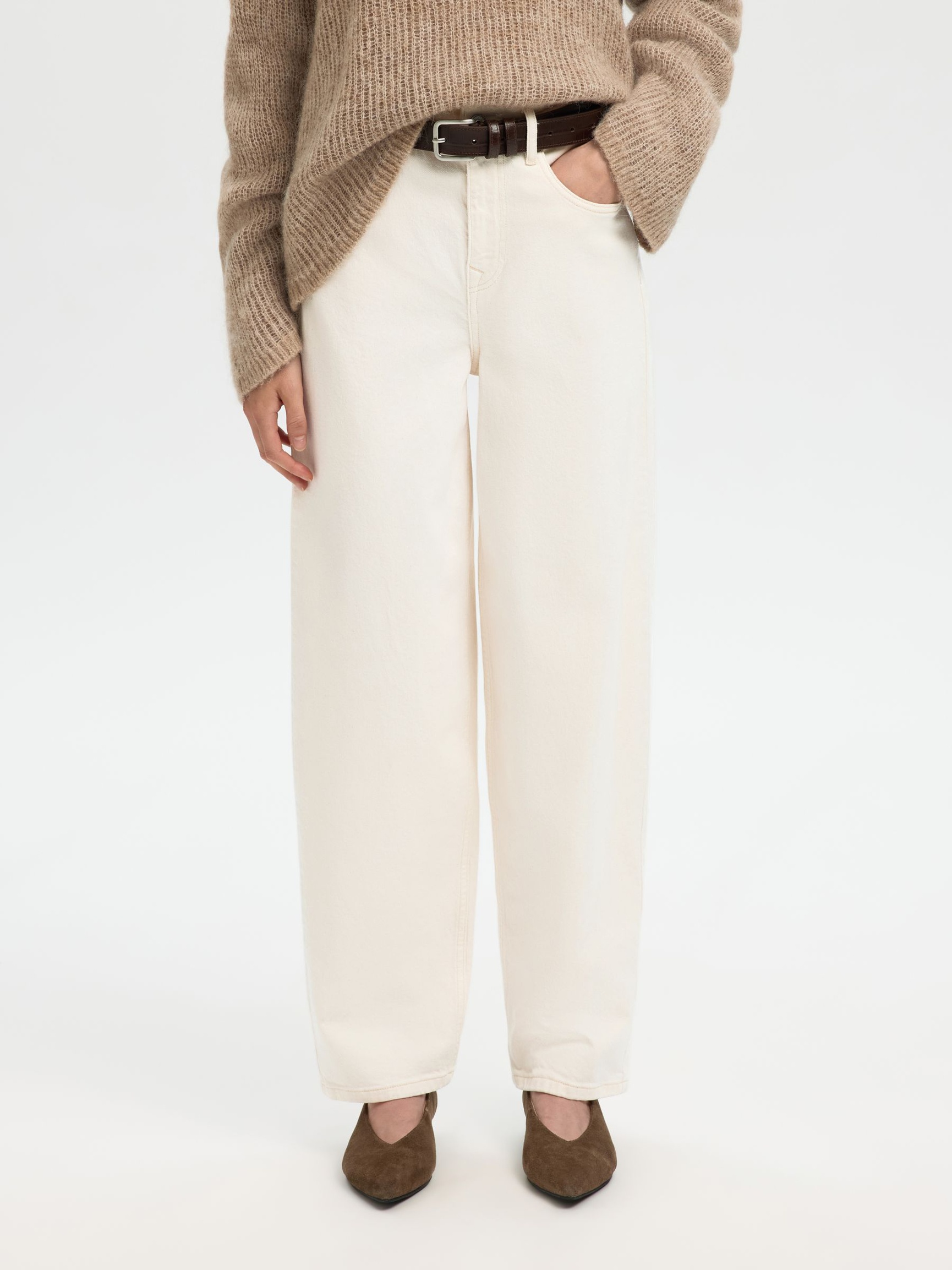 HØY MIDJE JEANS MED BARREL FIT, Egret, highres