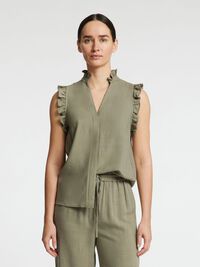 SLEEVELESS RUFFLE DETAIL TOP, Vetiver, highres