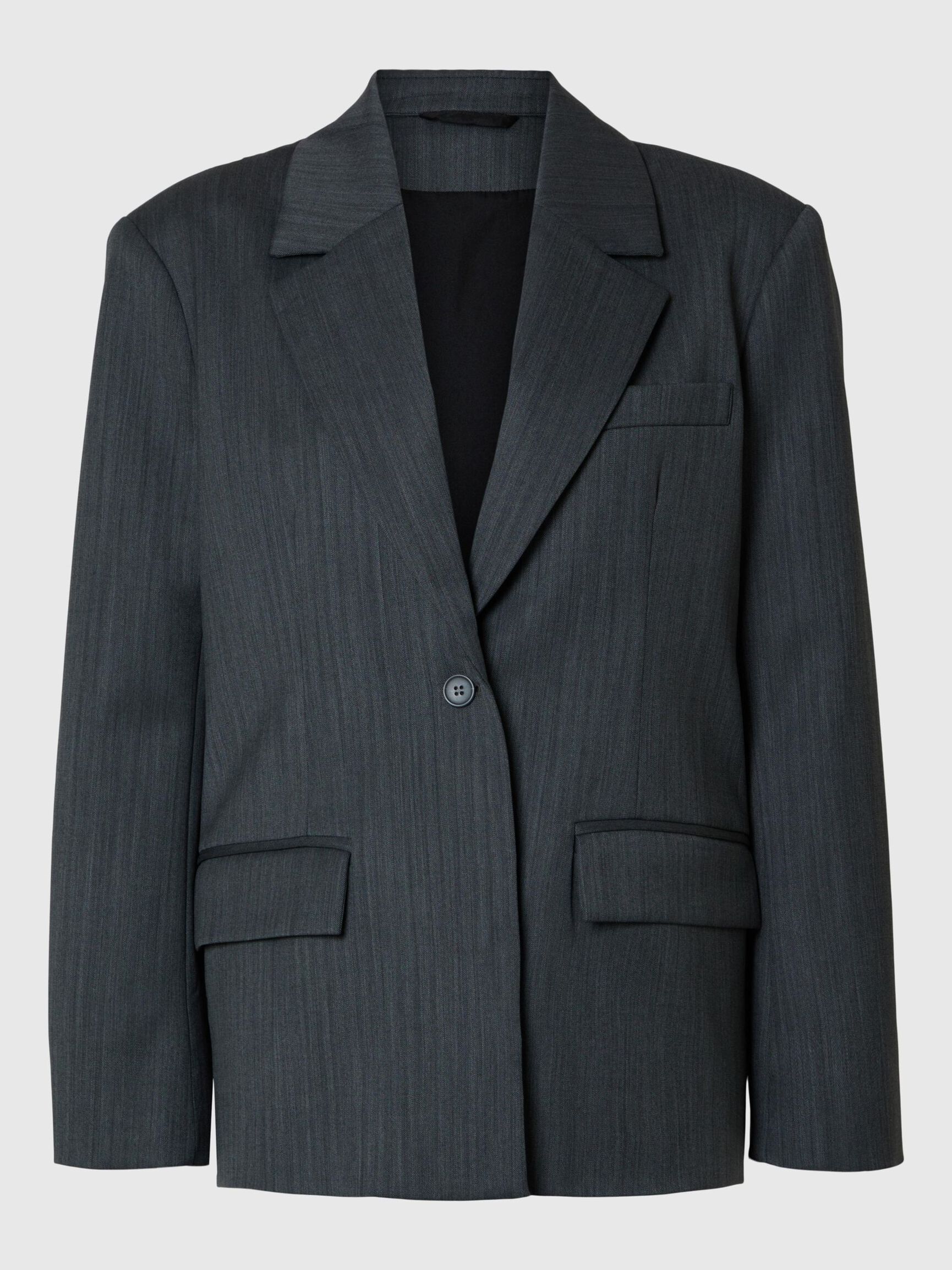 ASYMMETRIC WOOL BLEND OVERSIZED BLAZER, Steel Gray, highres