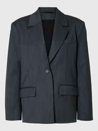 ASYMMETRIC WOOL BLEND OVERSIZED BLAZER, Steel Gray, highres