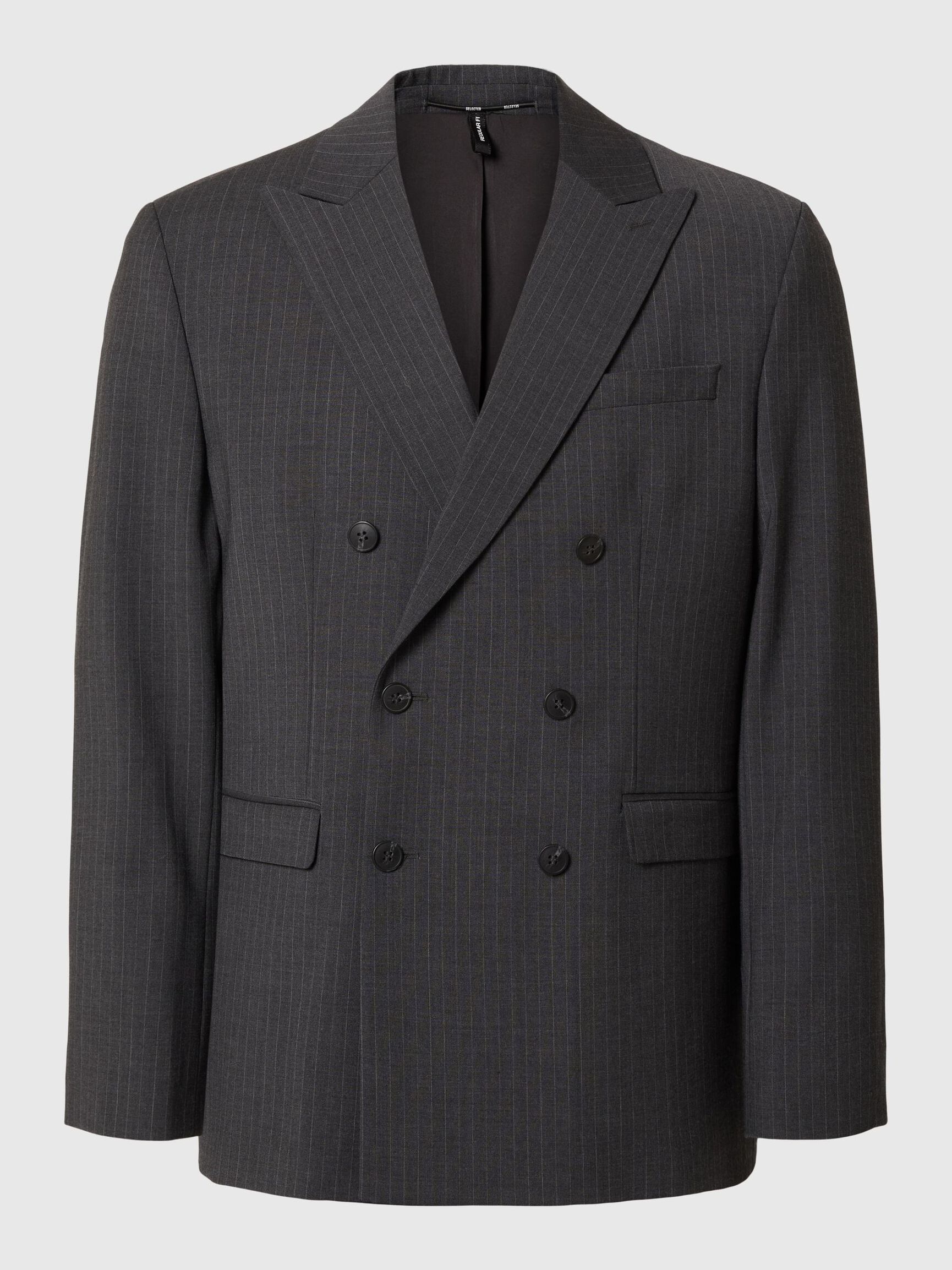 KRITSTRECKSRANDIG DUBBELKNÄPPT KAVAJ, Dark Grey, highres