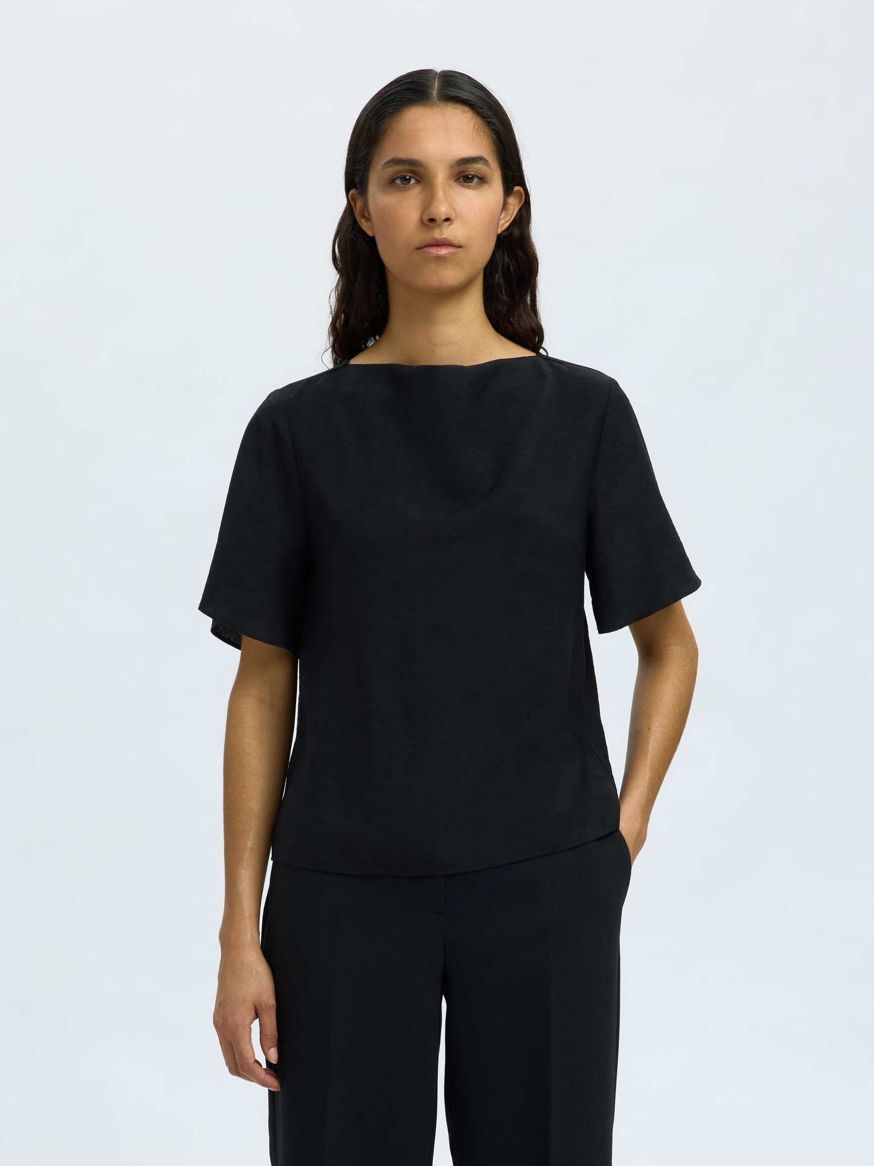 TOP A MANICHE CORTE, Black, highres