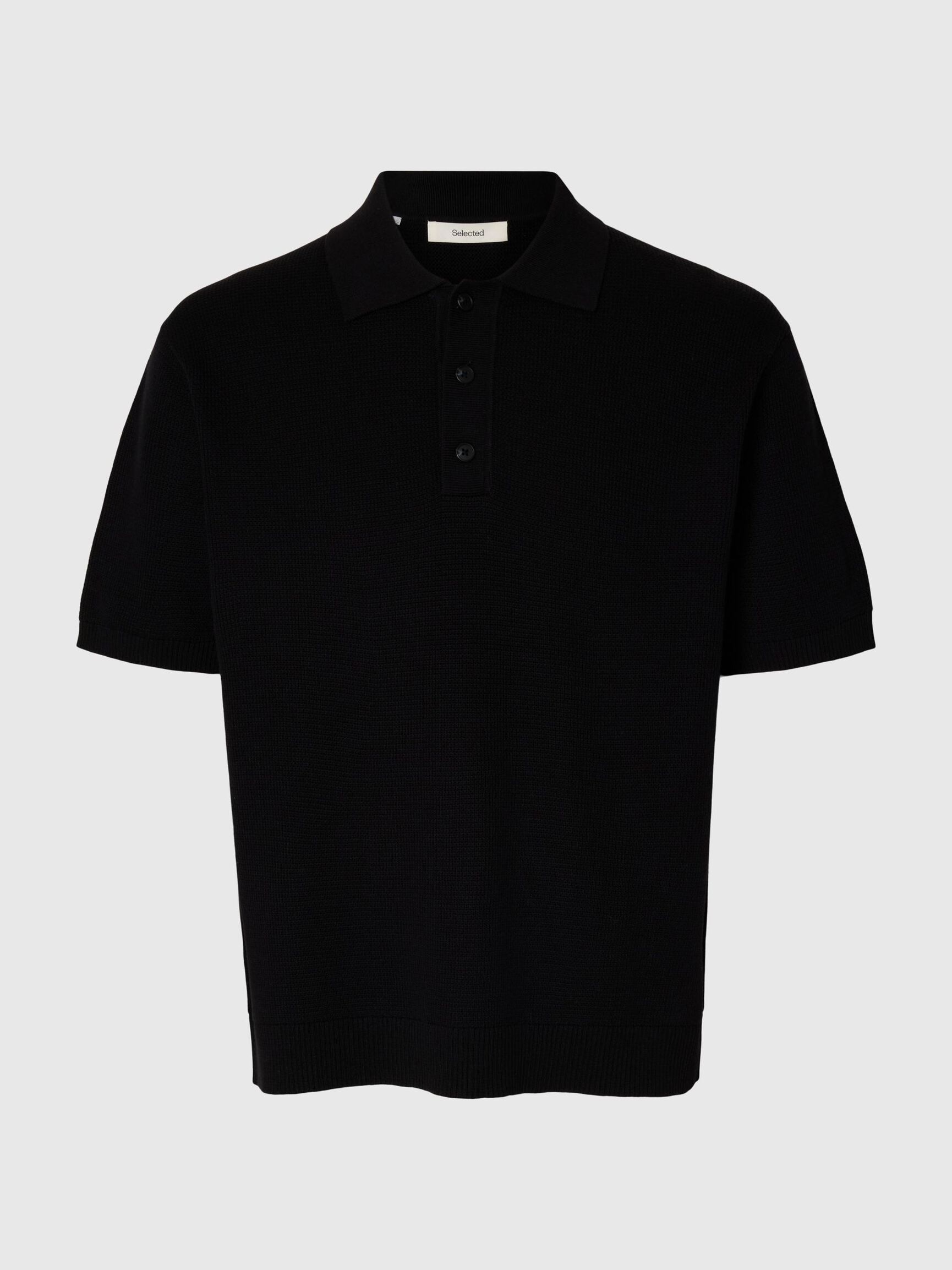RELAXED FIT POLOHEMD AUS STRICK, Black, highres