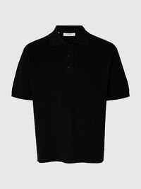 RELAXED FIT POLOHEMD AUS STRICK, Black, highres
