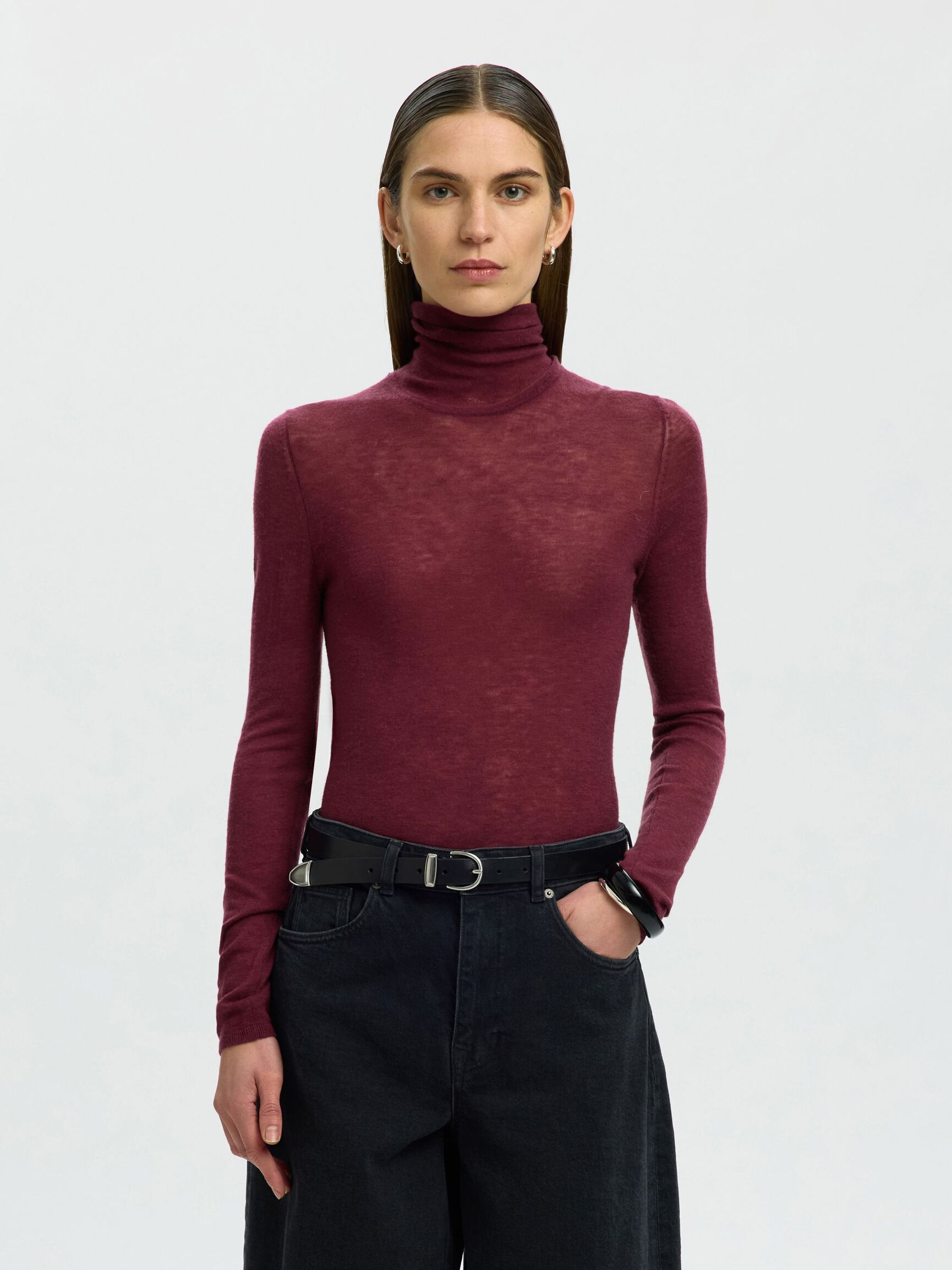 MERINO WOOL TURTLENECK, Tawny Port, highres