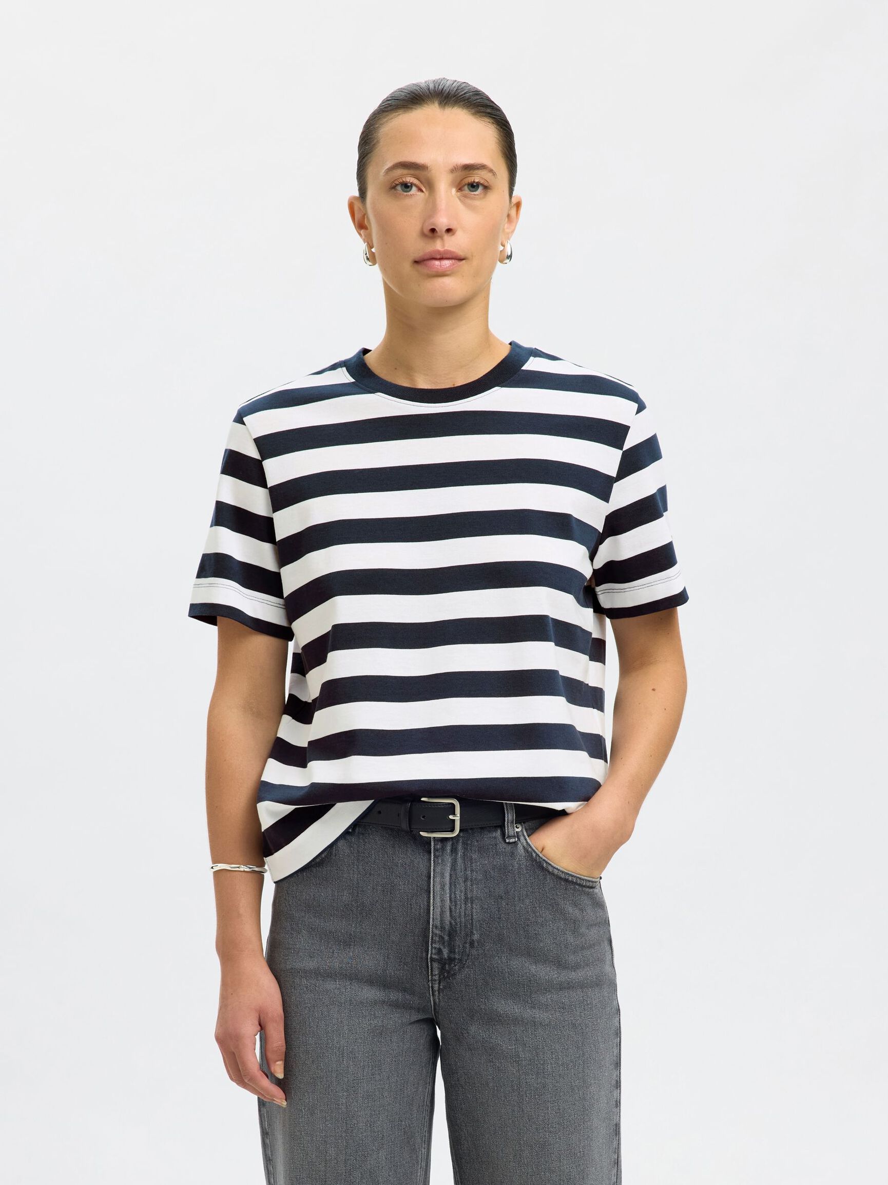 STRIPED BOXY FIT T-SHIRT, Dark Sapphire, highres