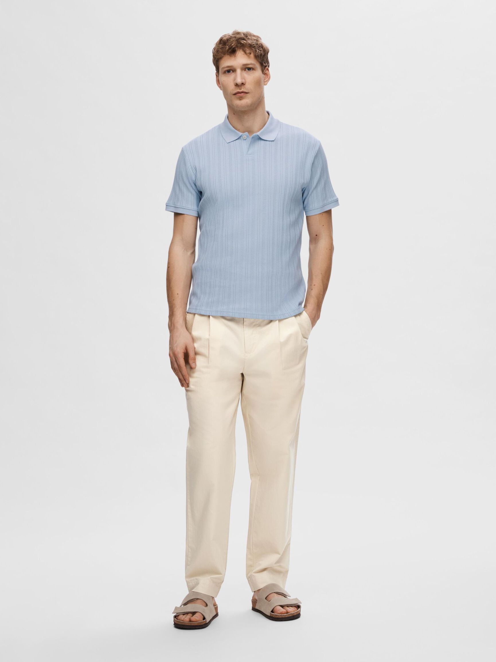KURZÄRMELIGES BAUMWOLL POLO SHIRT, Cashmere Blue, highres