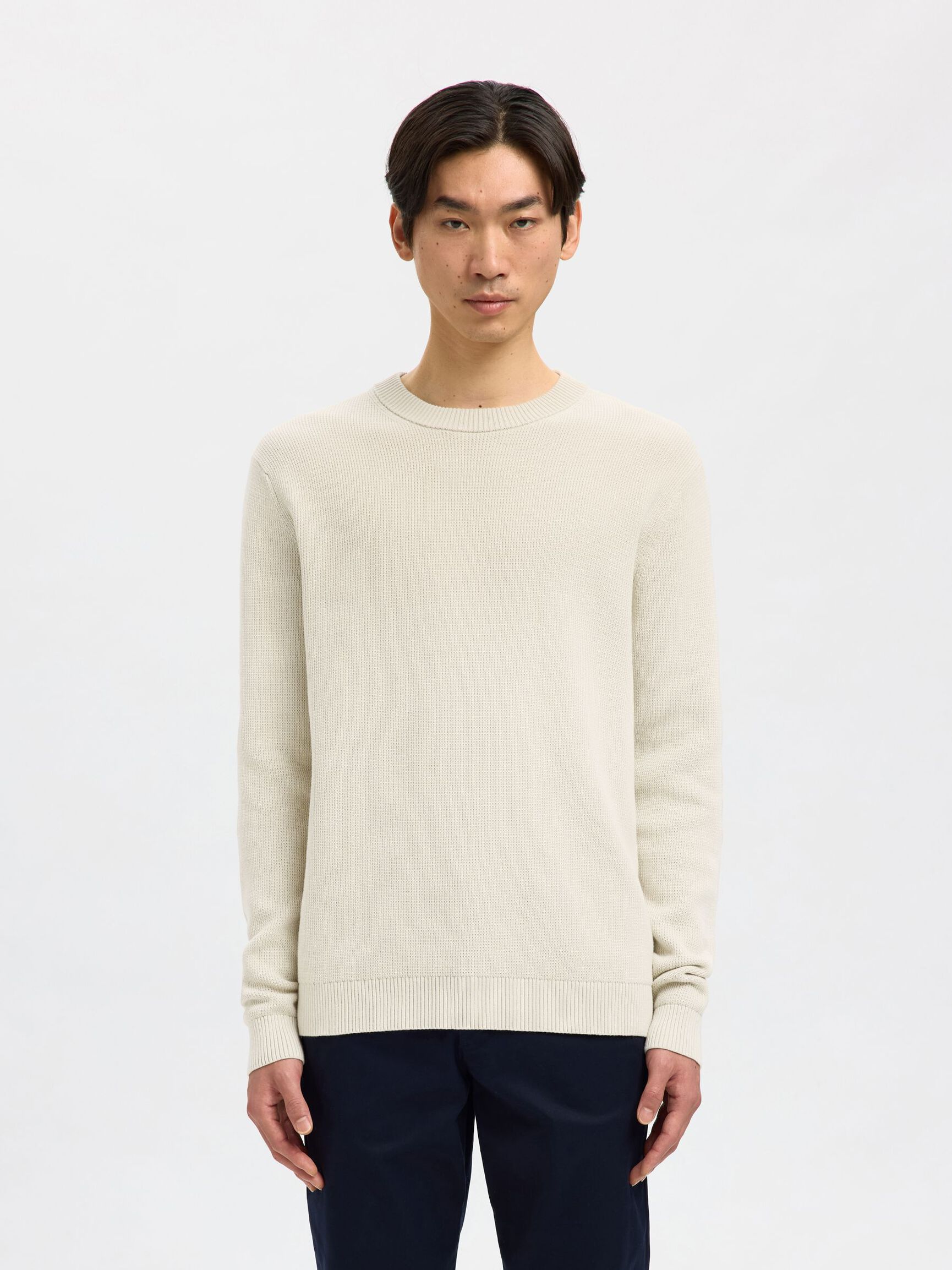 RONDE HALS SWEATER, Oatmeal, highres