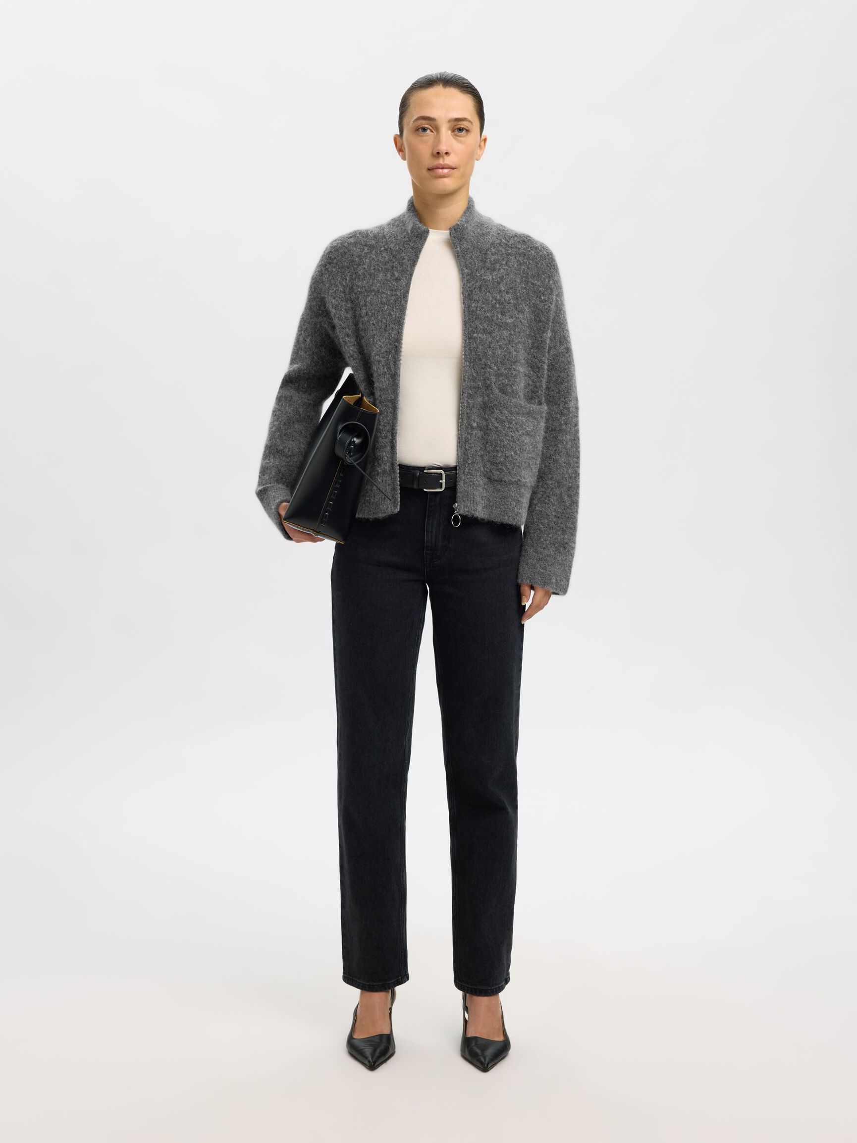 WOOL BLEND CARDIGAN, Medium Grey Melange, highres