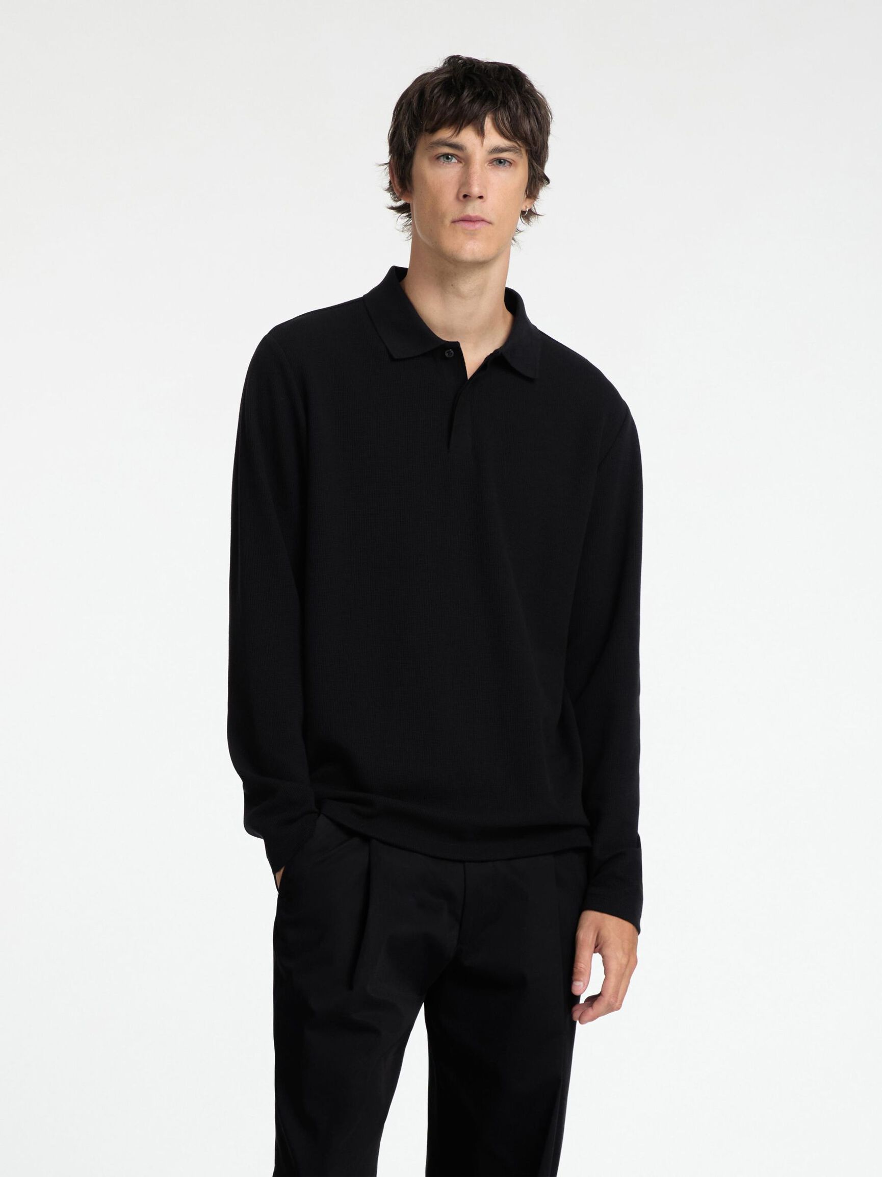 MANCHES LONGUES POLO, Black, highres