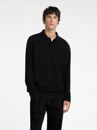 LONG SLEEVED POLO SHIRT, Black, highres