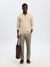 STRICK LANGARM-POLOSHIRT, Oatmeal, highres