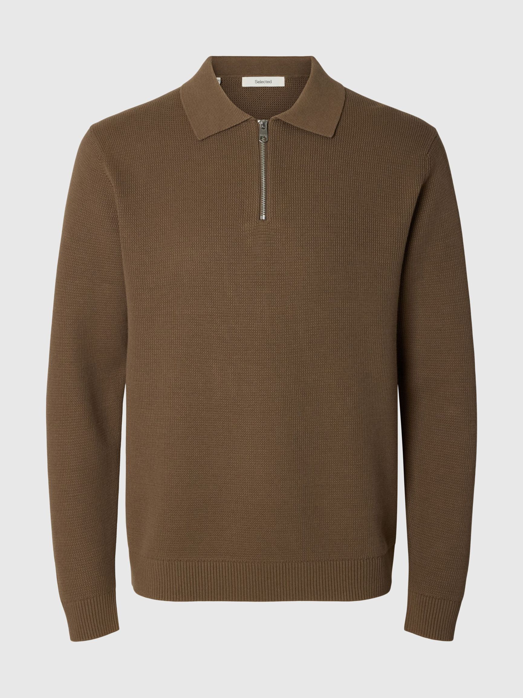 LONG SLEEVED HALF-ZIP JUMPER, Morel, highres