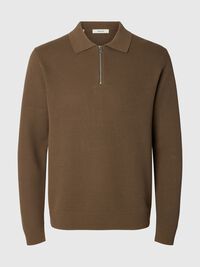 LONG SLEEVED HALF-ZIP JUMPER, Morel, highres