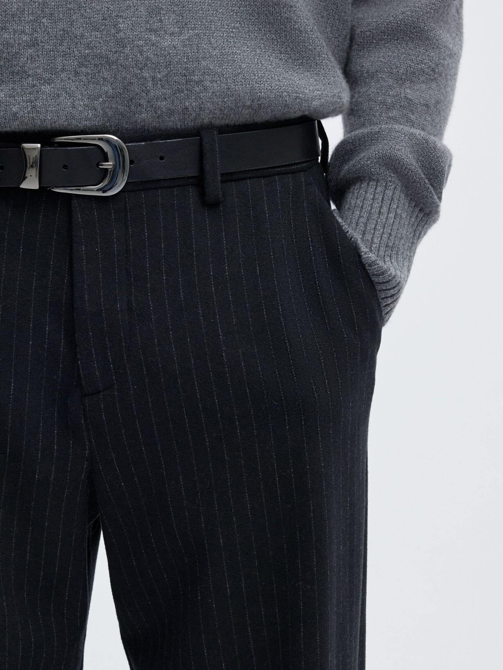 WOOL BLEND LOOSE-FIT TROUSERS, Dark Navy, highres