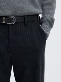 WOOL BLEND LOOSE-FIT TROUSERS, Dark Navy, highres