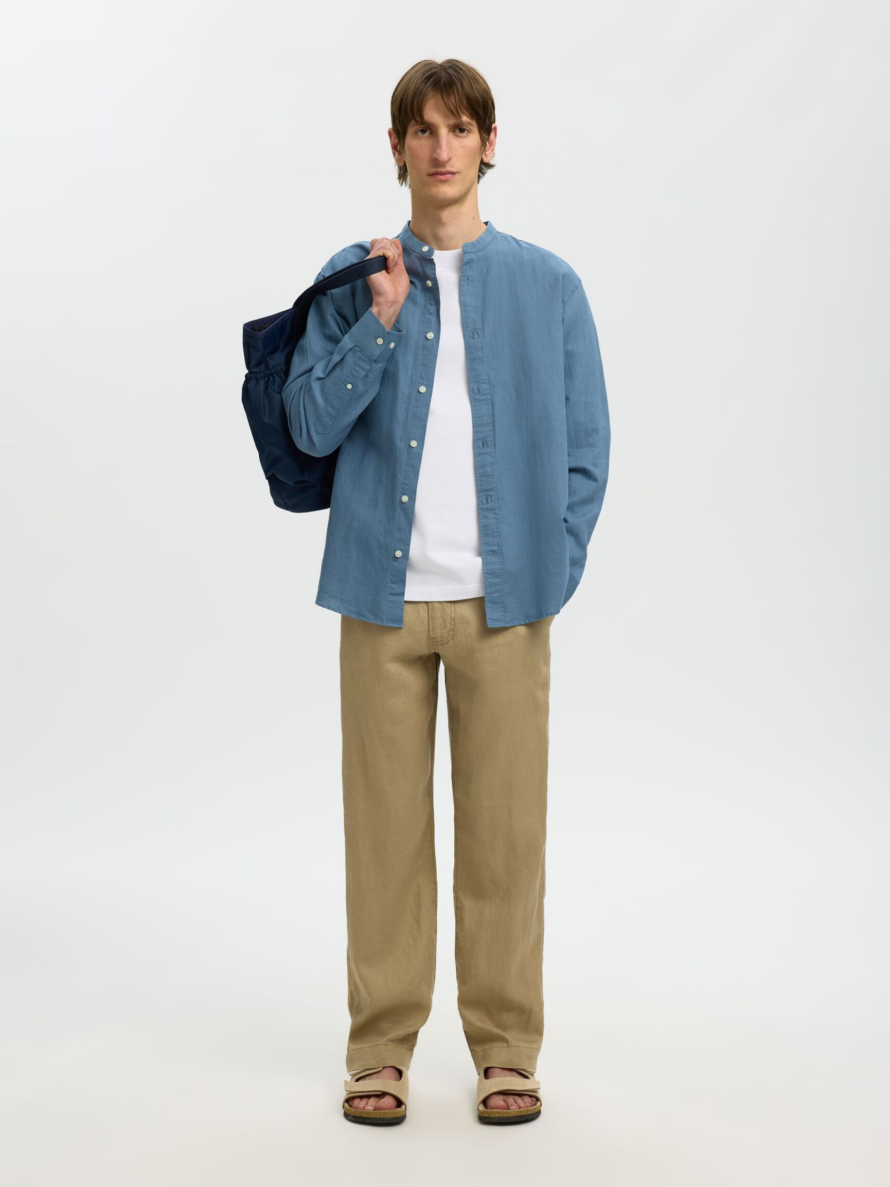 LINNEBLANDNING LÅNGÄRMAD SKJORTA, Blue Mirage, highres