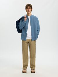 LINNEBLANDNING LÅNGÄRMAD SKJORTA, Blue Mirage, highres