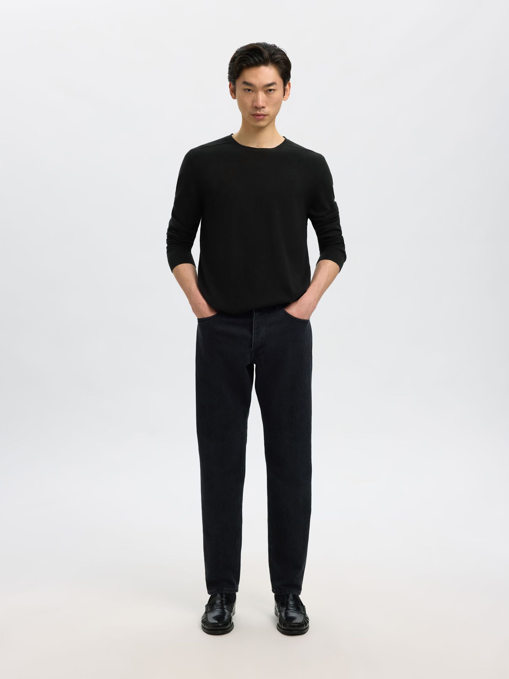 LONG-SLEEVED KNITTED JUMPER, Black, highres