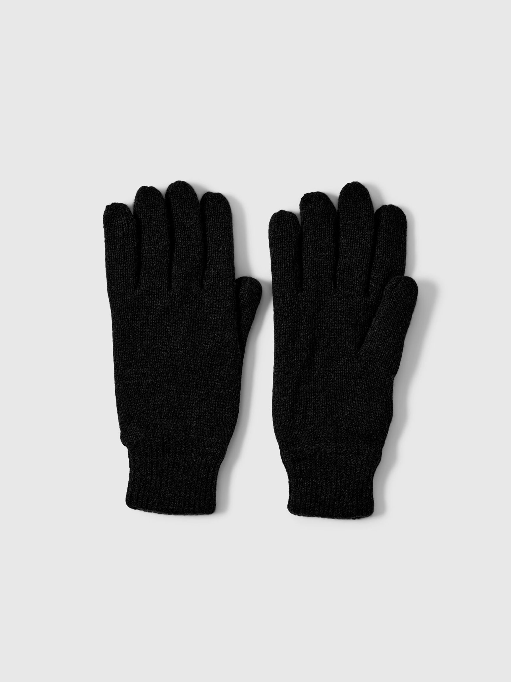 WOOL BLEND RIBBED GLOVES, Black, highres