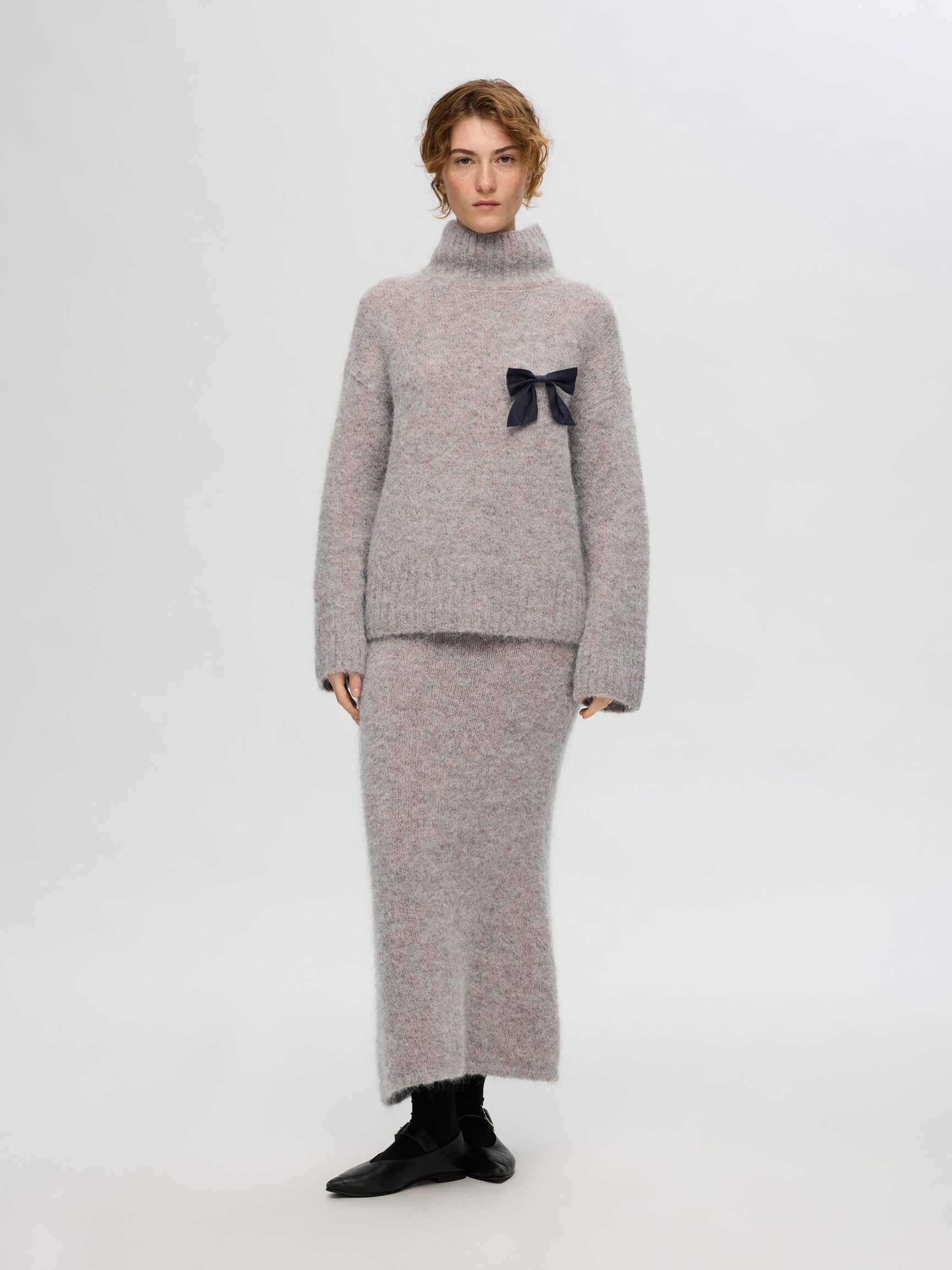 WOOL BLEND HIGH-NECK  PULLOVER, Steel Gray, highres