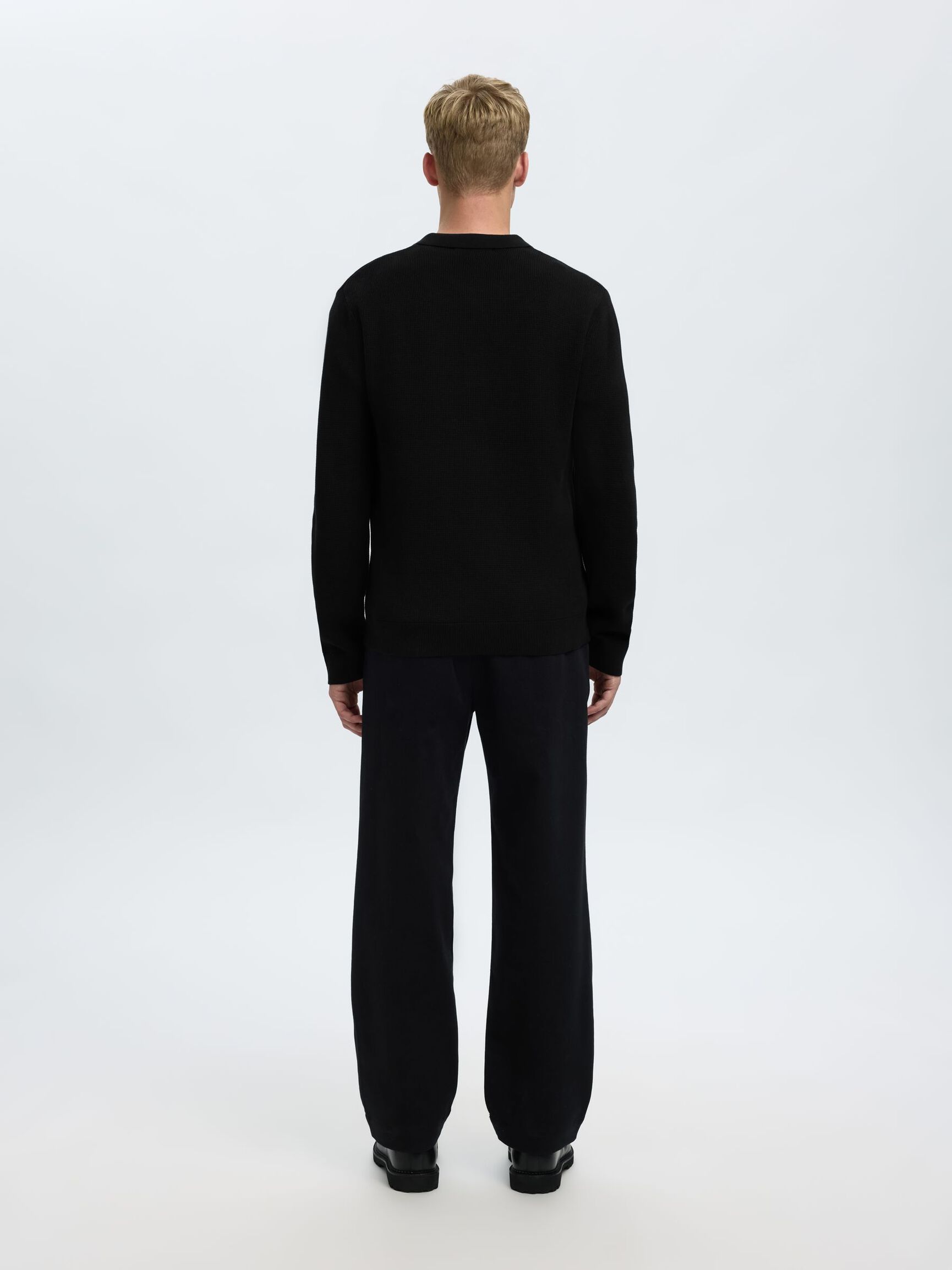 STRUKTURERET BOMULD POLO, Black, highres
