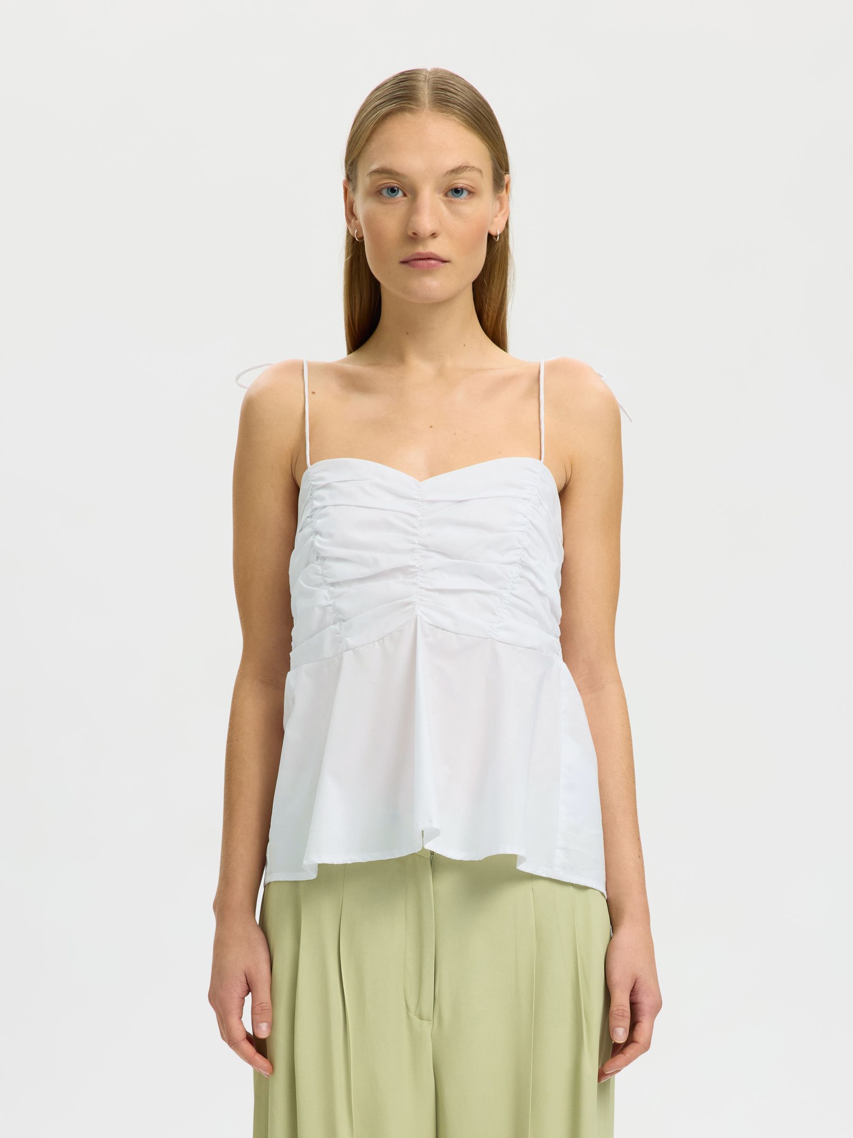 KATOENEN TOP MET SPAGHETTIBANDJES, Bright White, highres