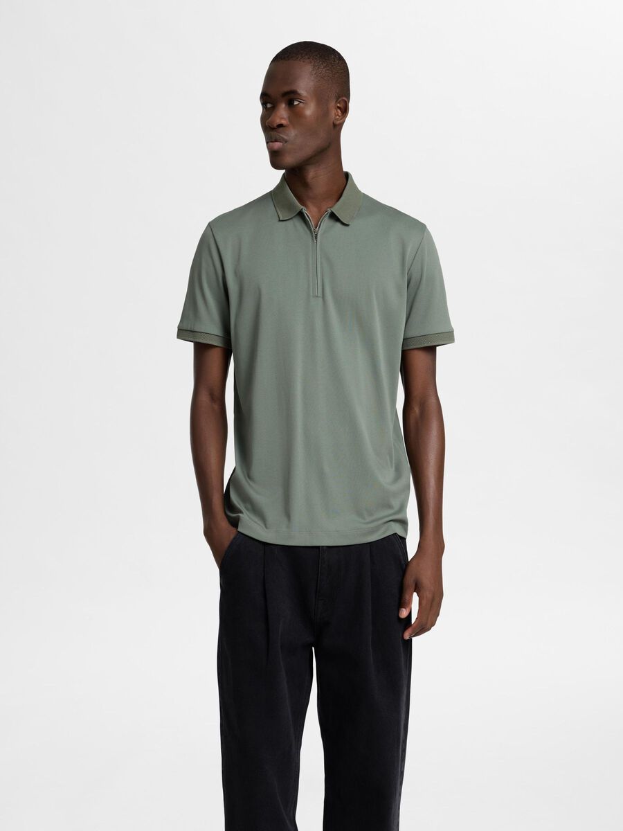Selected ZIPPER POLO SHIRT, Agave Green, highres - 16079026_AgaveGreen_003.jpg