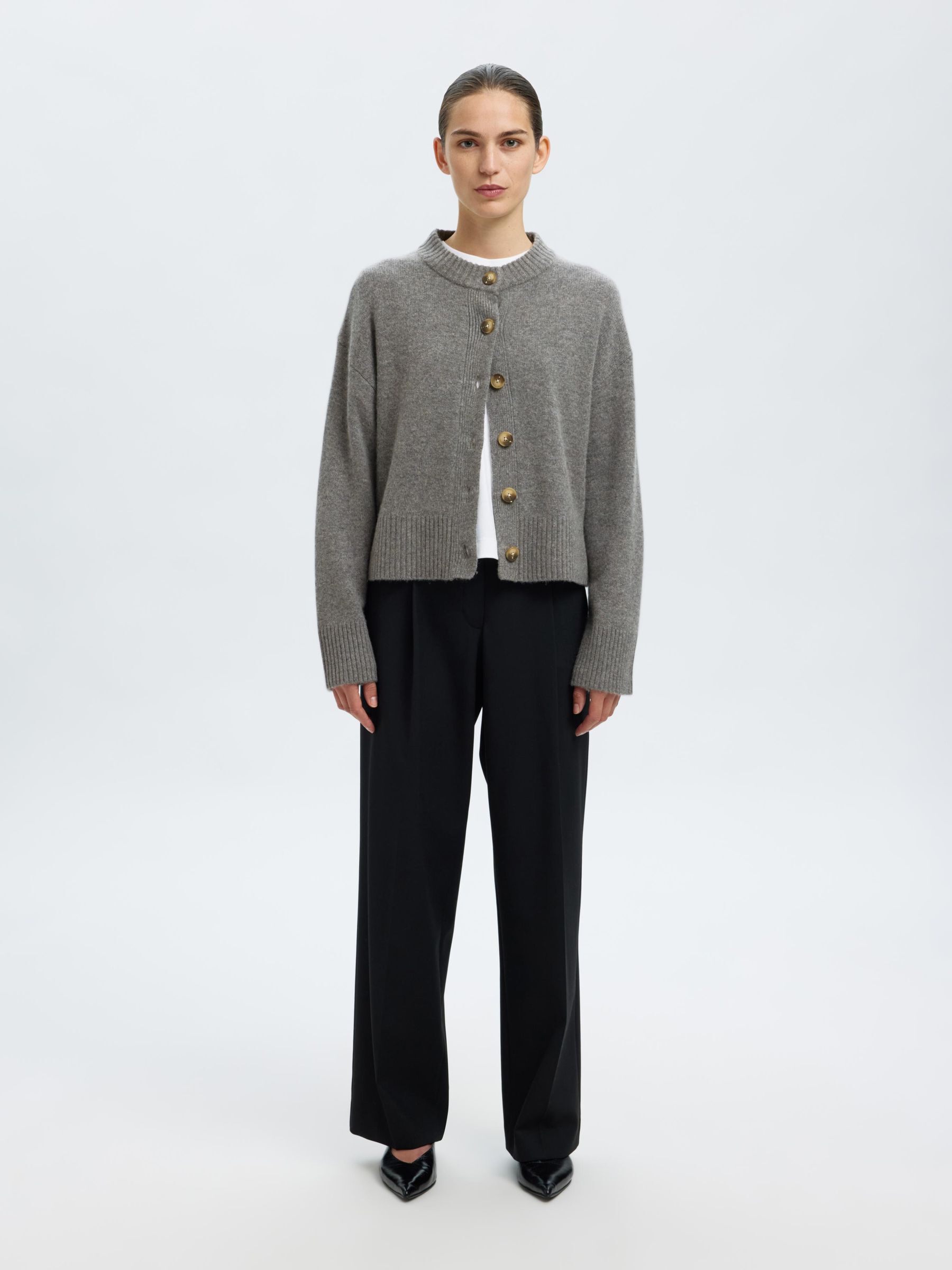 WOLL-KASCHMIR-MIX STRICKJACKE, Medium Grey Melange, highres