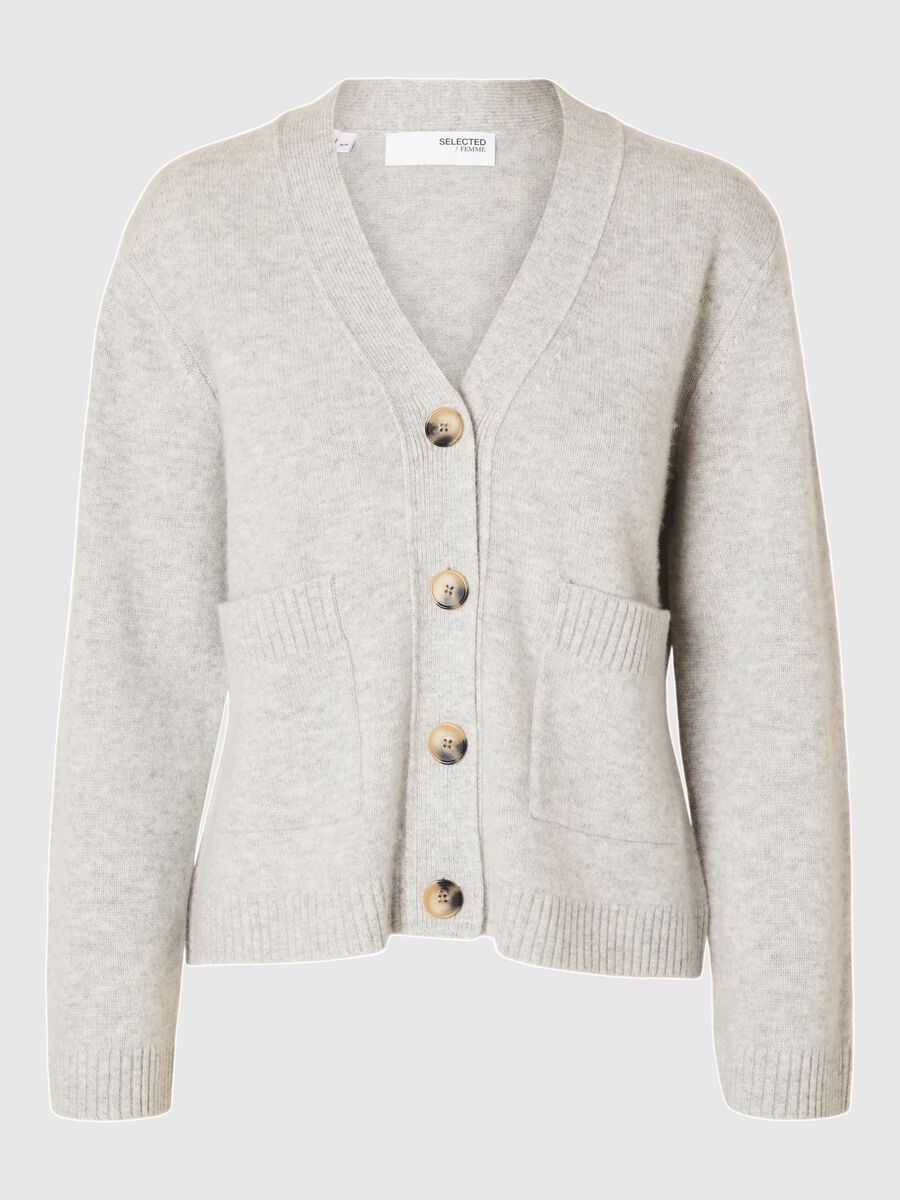 Selected WOOL BLEND LOOSE CARDIGAN, Light Grey Melange, highres - 16094758_LightGreyMelange_001.jpg