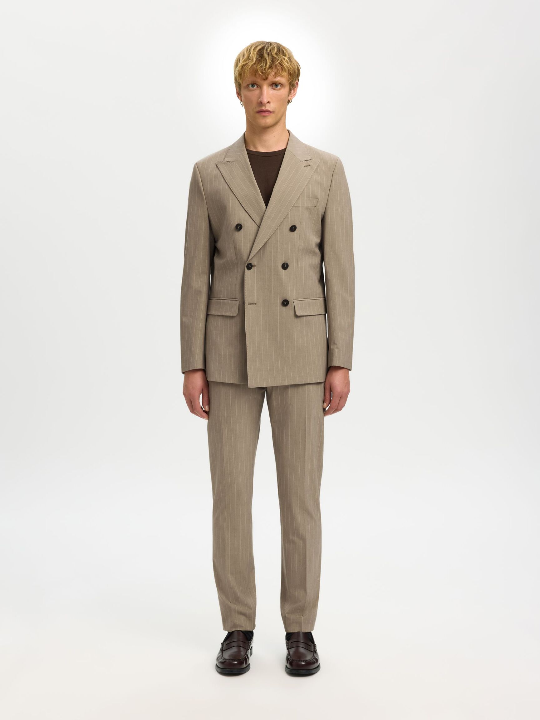 PINSTRIPE SLIM-FIT BLAZER, Sand, highres