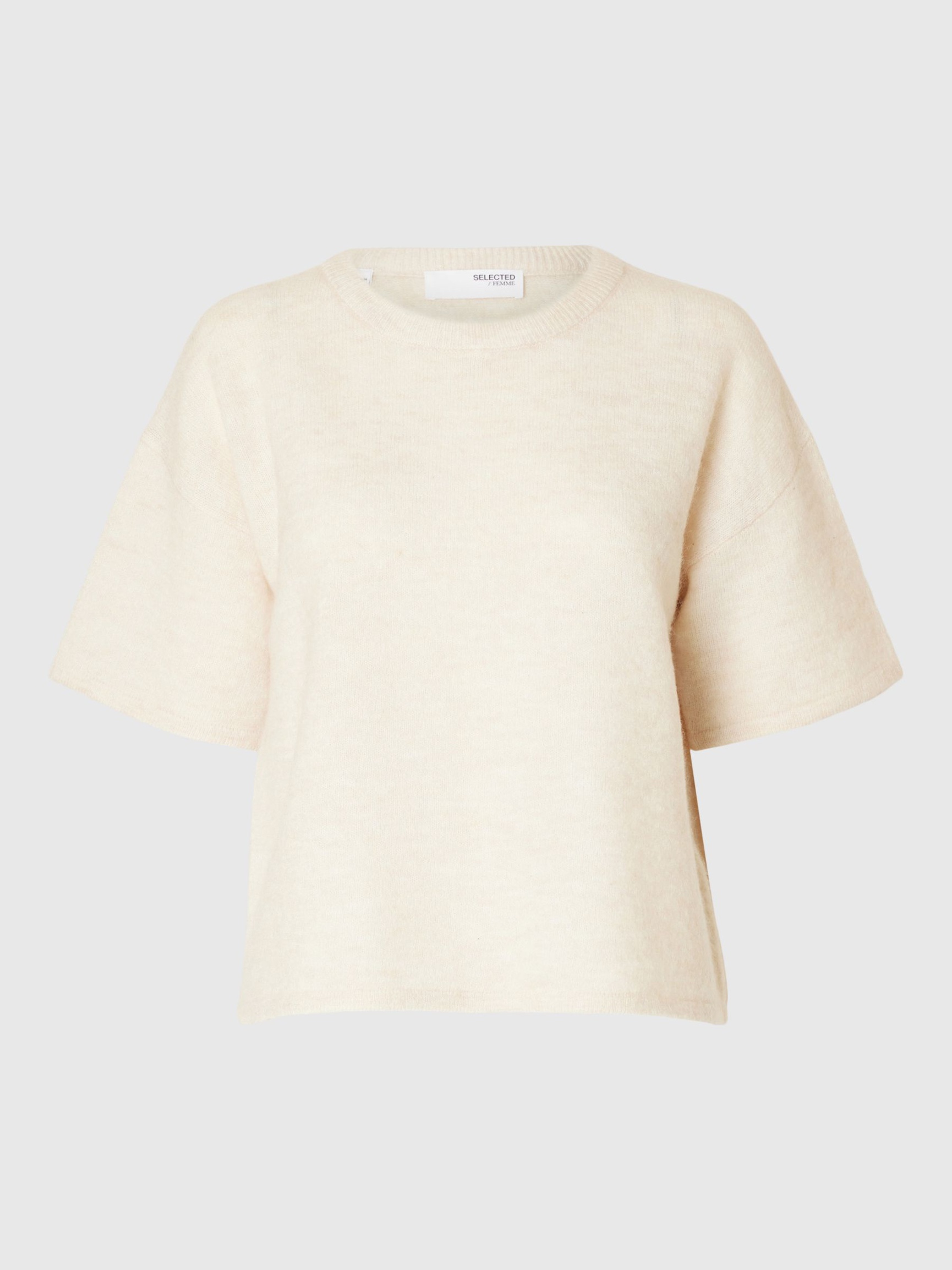 SHORT-SLEEVED WOOL BLEND TOP, Birch, highres