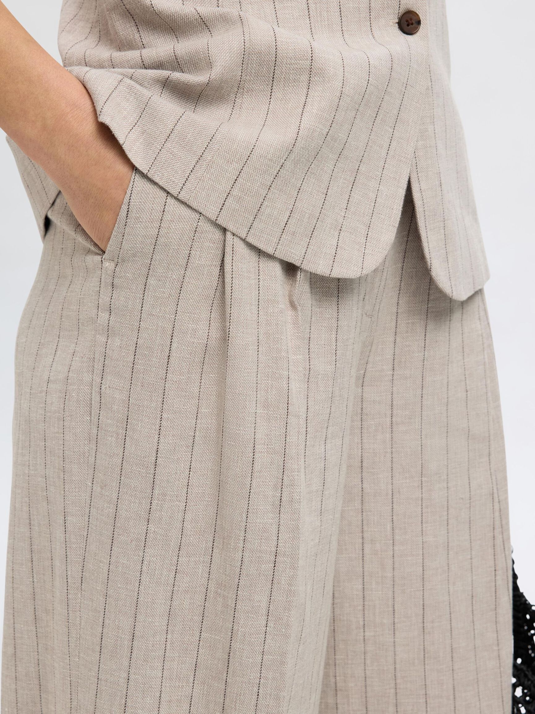 LEINENMIX HOSE MIT WEITEM BEIN, Oatmeal, highres