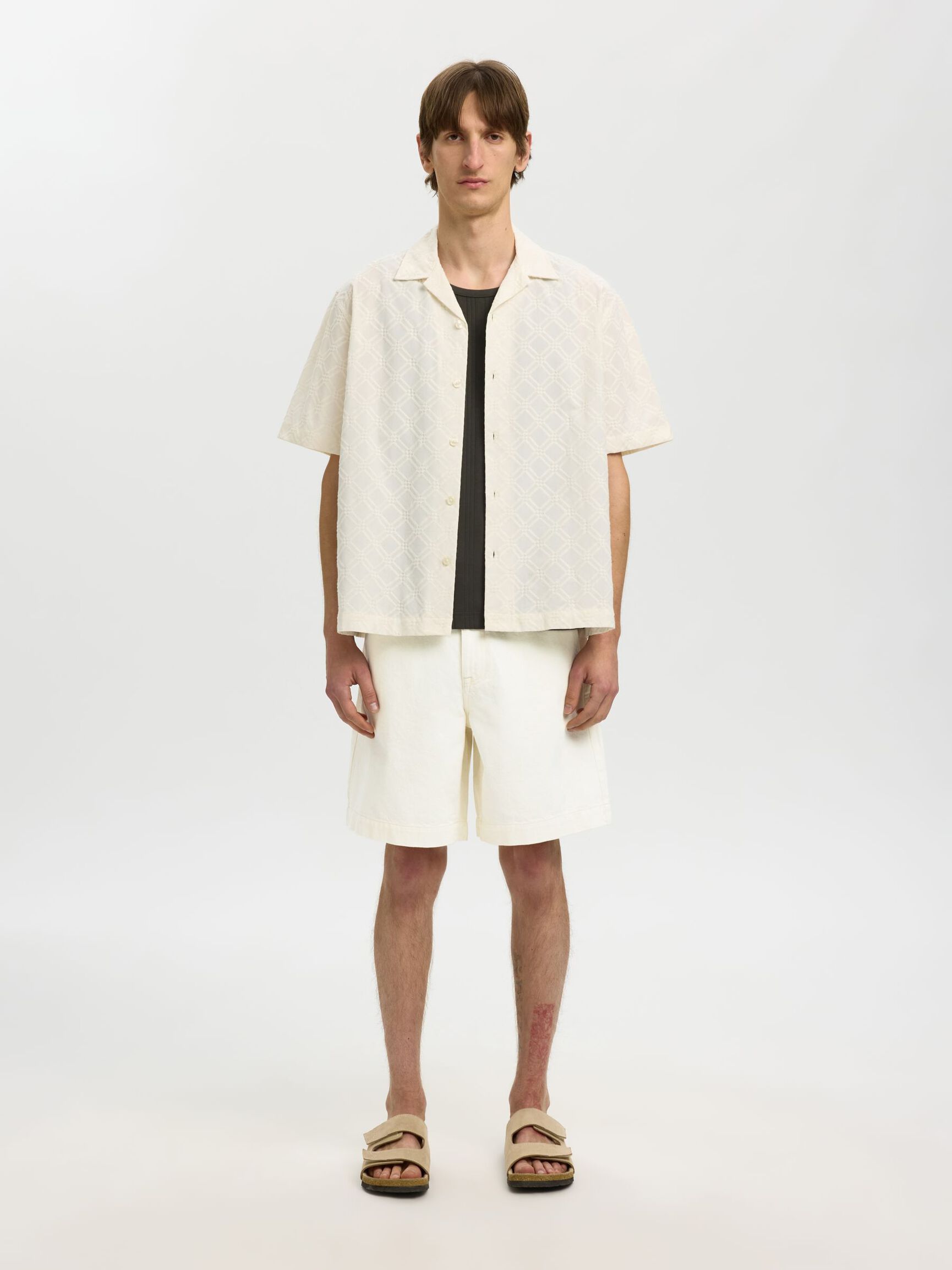 LOOSE FIT DENIM SHORTS, Ecru, highres