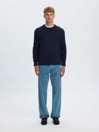 CABLE KNIT PULLOVER, Navy Blazer, highres