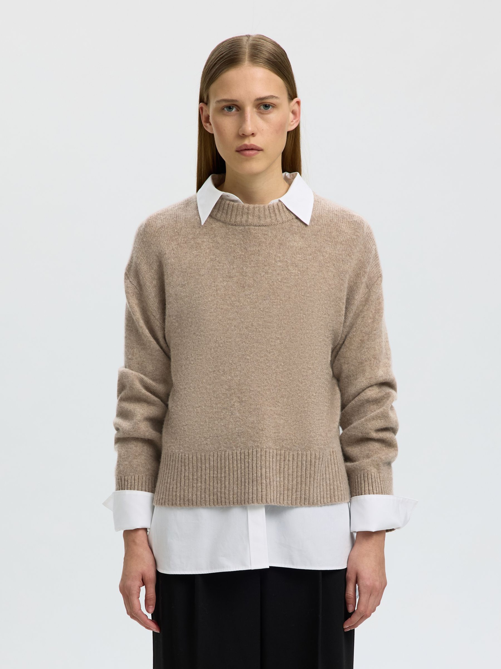 CASHMERE-BLANDING PULLOVER, Irish Cream, highres