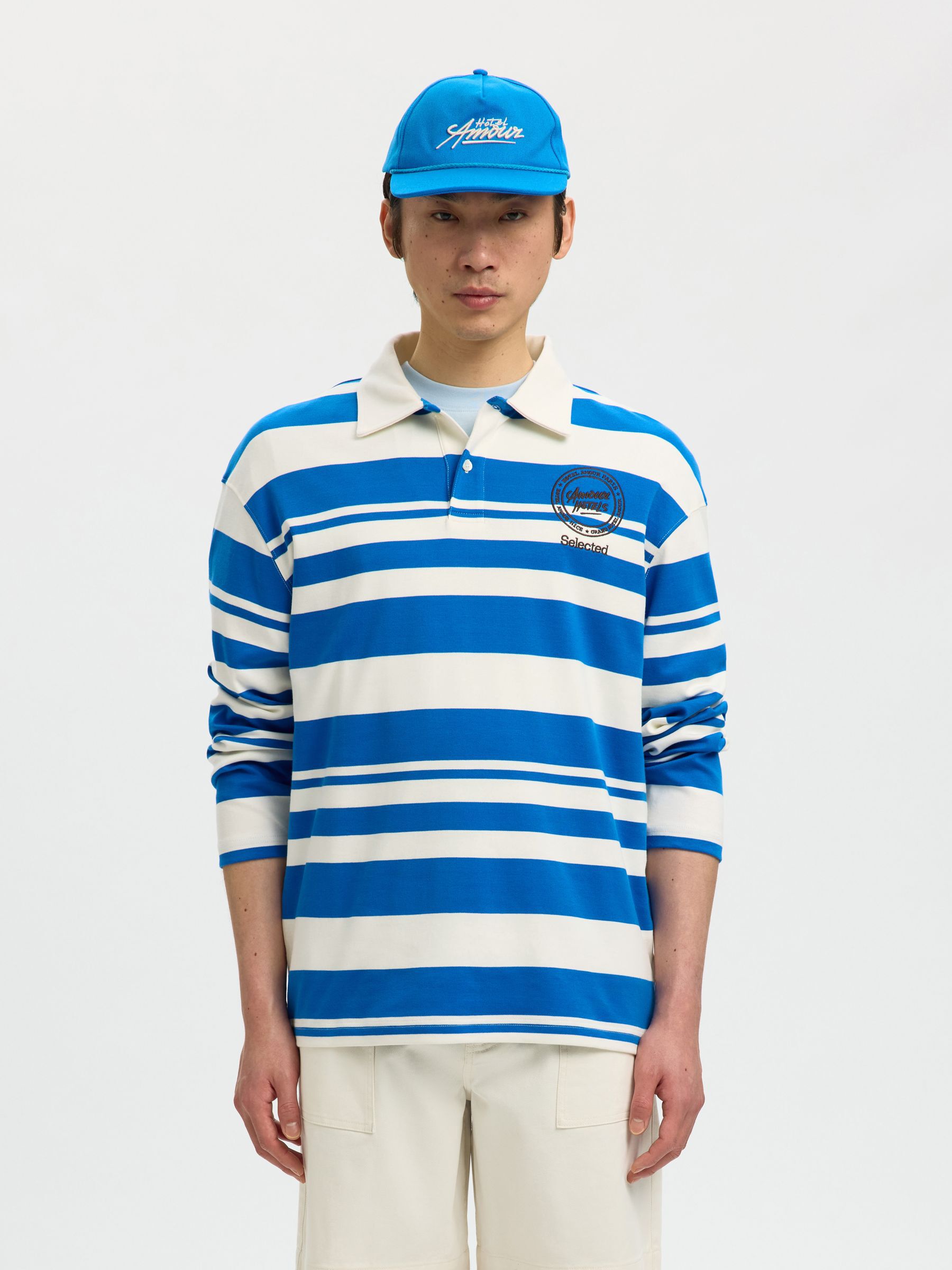 RELAXED FIT LANGARM-POLOSHIRT, Egret, highres