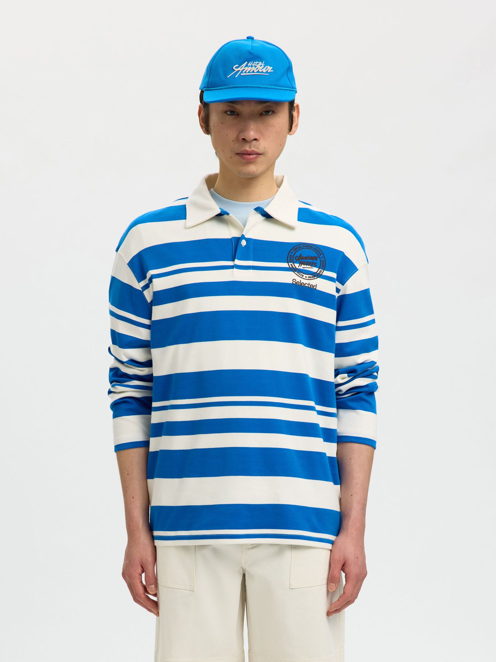 RELAXED FIT LANGARM-POLOSHIRT, Egret, highres