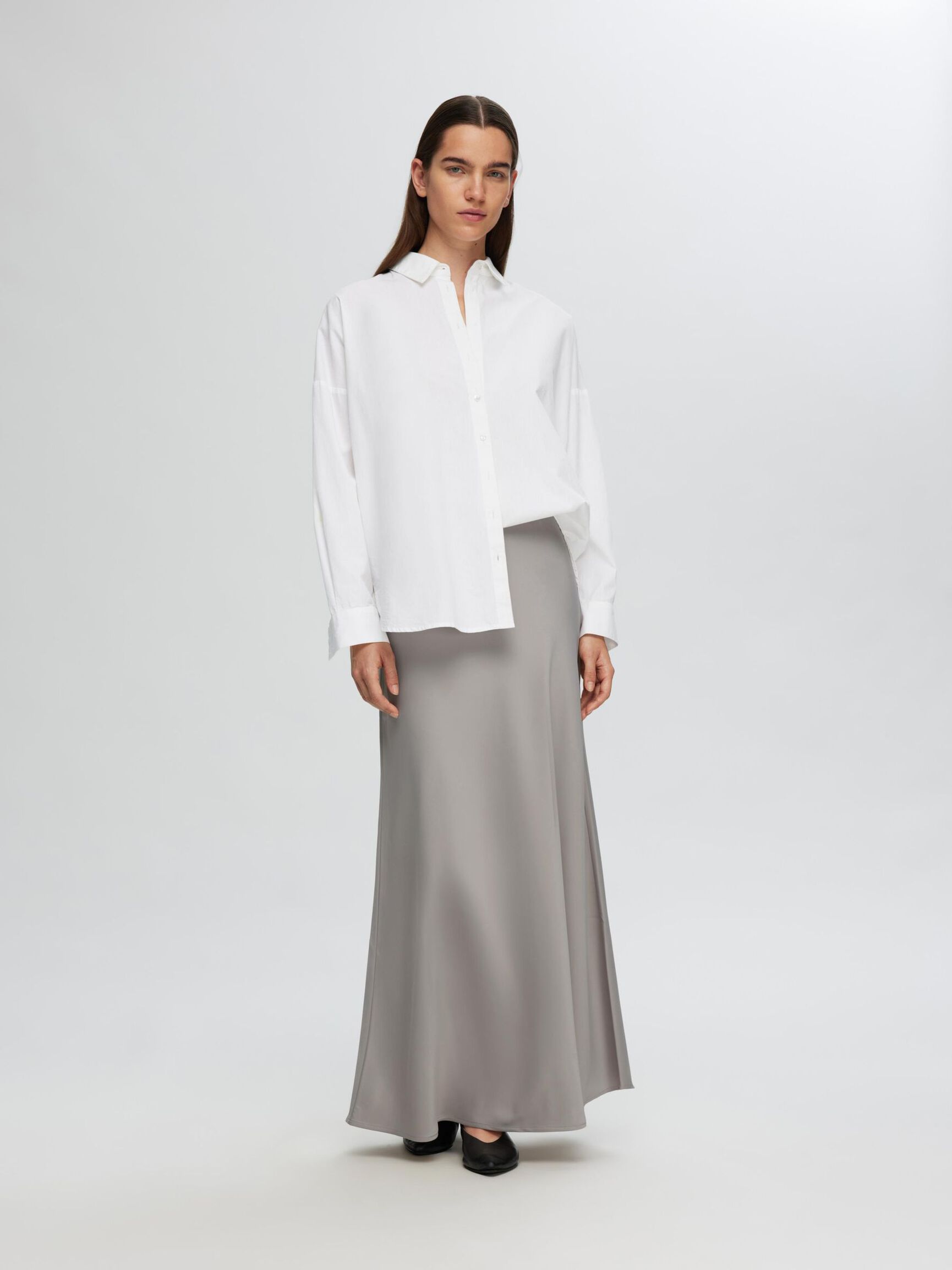 SATIN MAXI SKIRT, Dove, highres