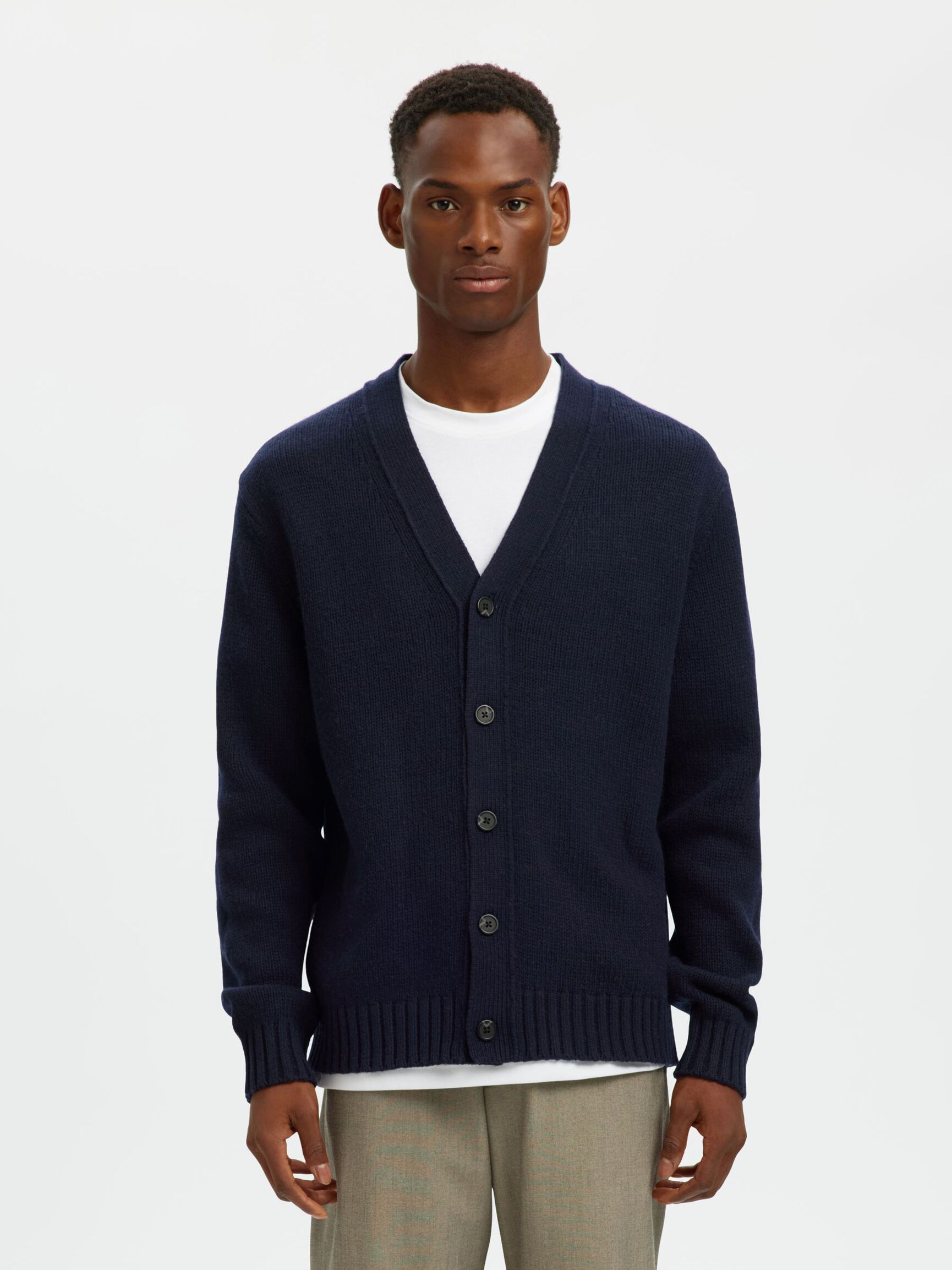 RELAXED FIT WOOL BLEND CARDIGAN, Sky Captain, highres