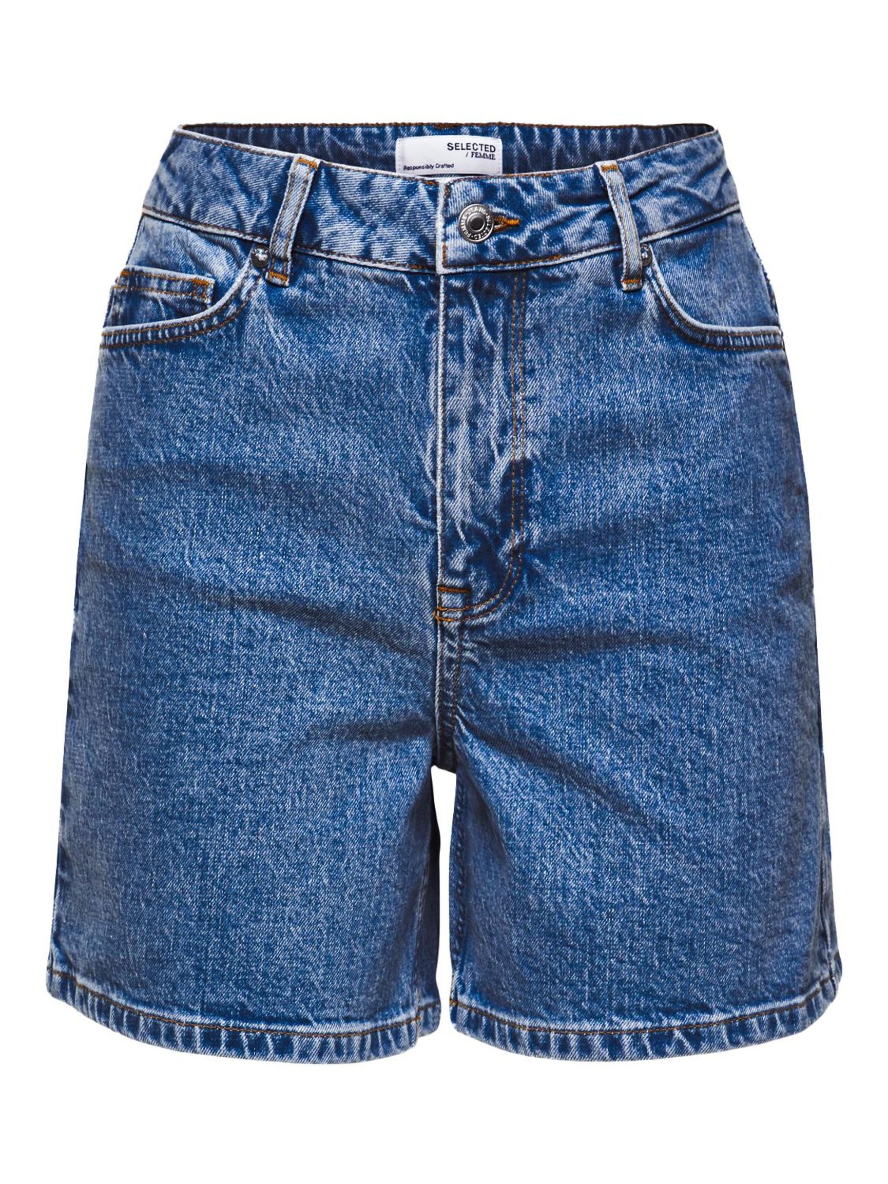 HIGH-WAISTED DENIM SHORTS, Medium Blue Denim, highres