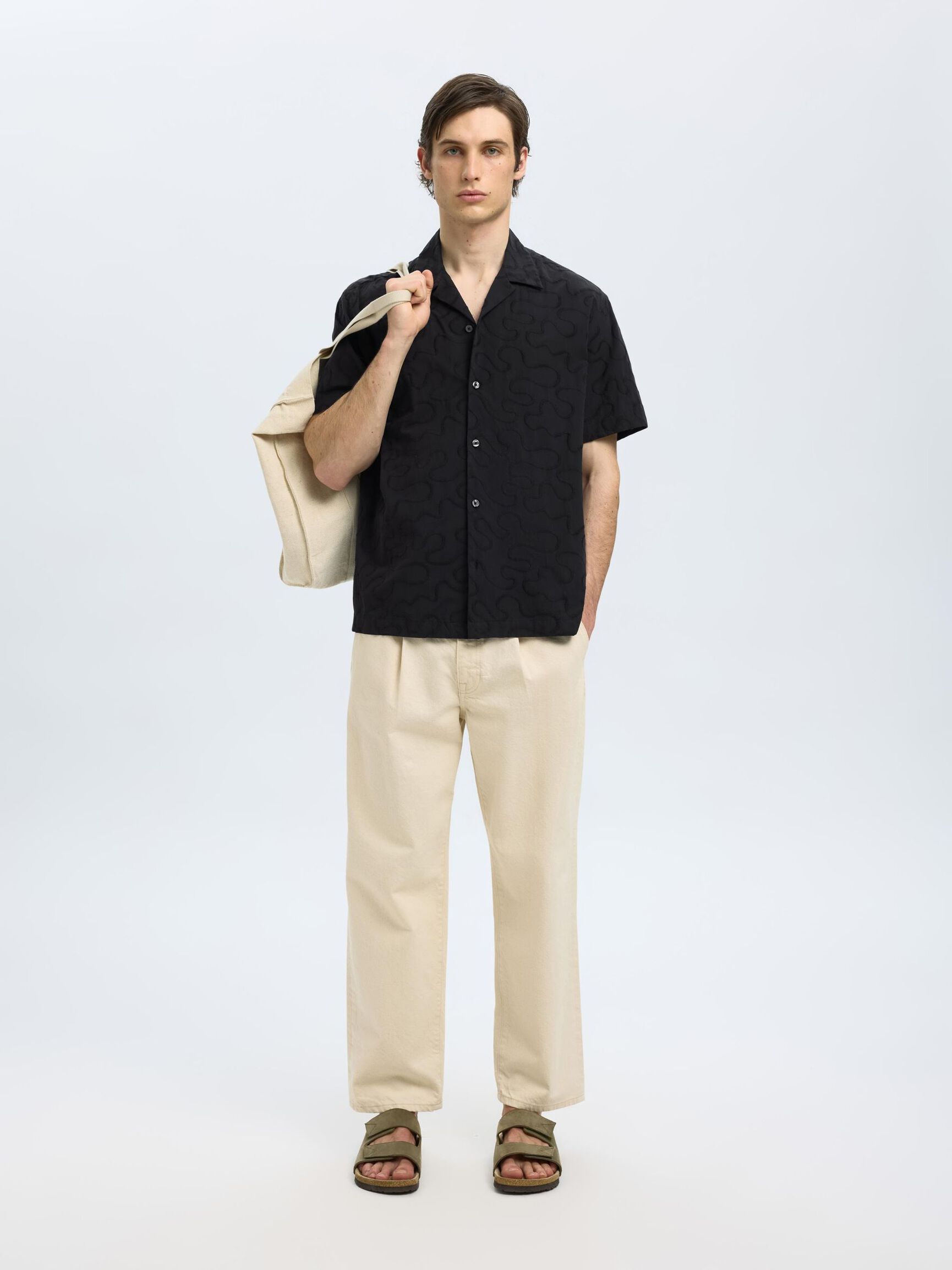 BORDADO CAMISA DE MANGA CORTA, Black, highres