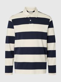 STRIPED COTTON LONG-SLEEVED POLO, Navy Blazer, highres