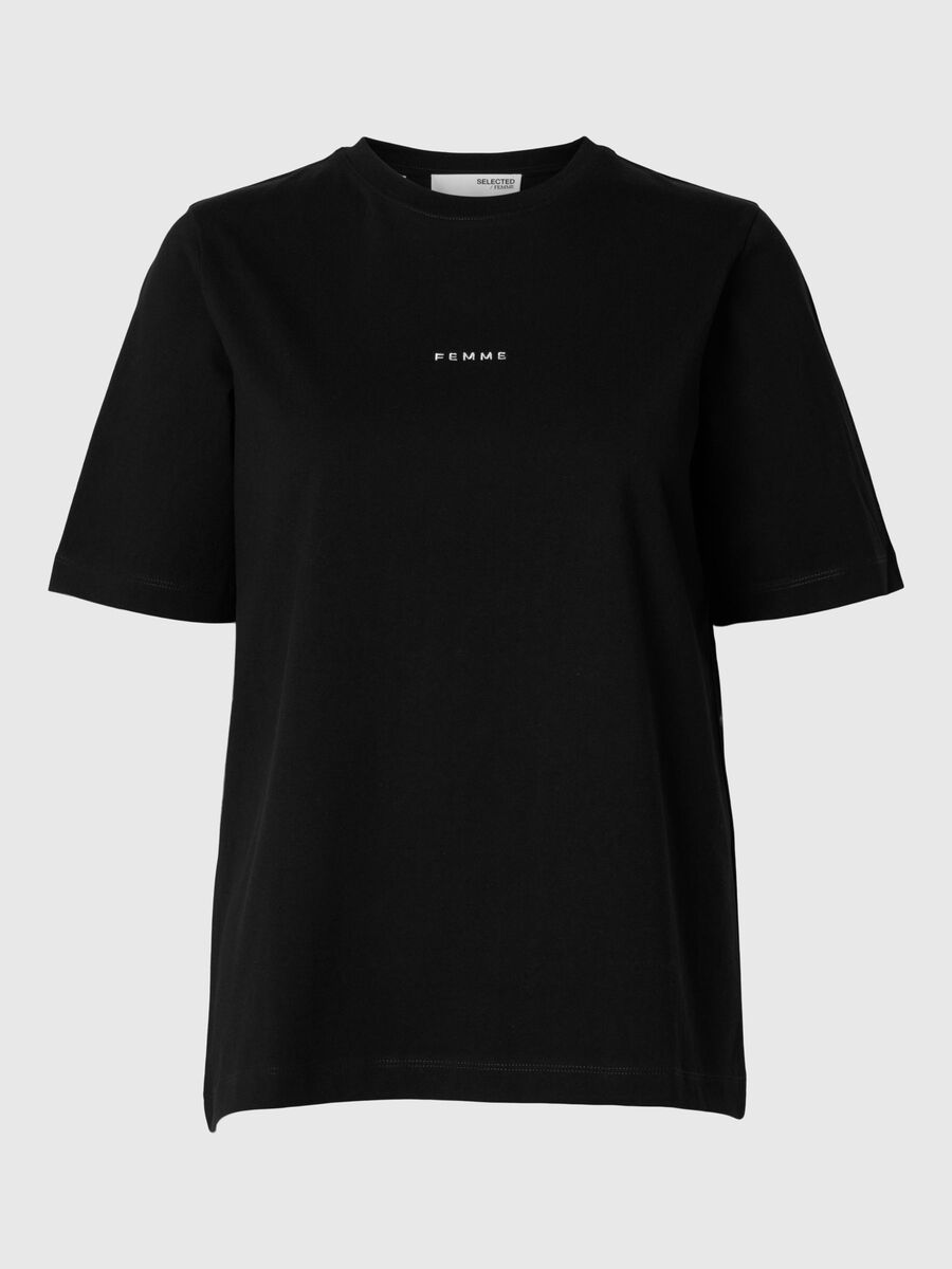 Selected SHORT SLEEVED COTTON T-SHIRT, Black, highres - 16096815_Black_1165690_001.jpg