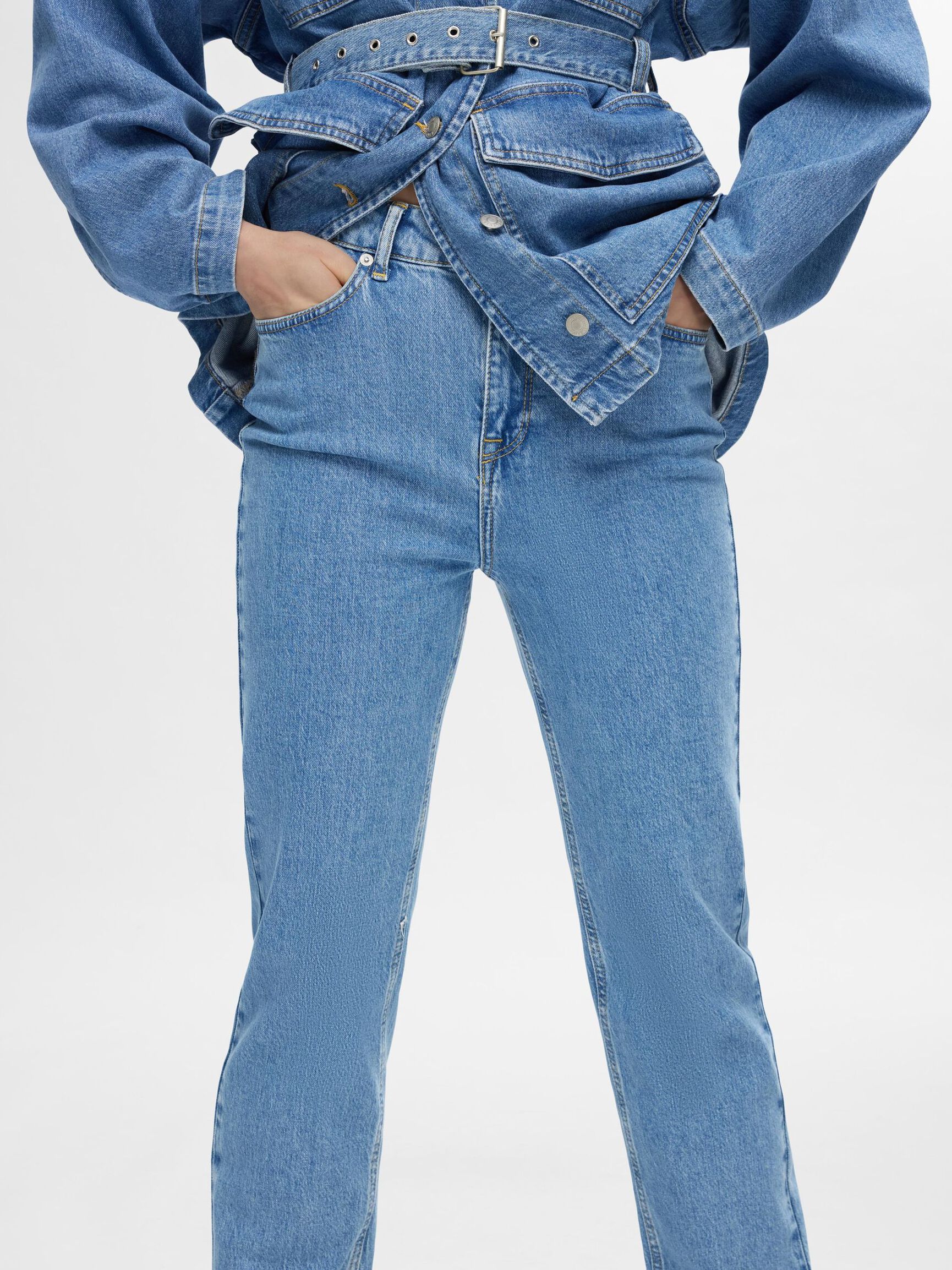 CINTURA ALTA JEANS STRAIGHT FIT, Light Blue Denim, highres